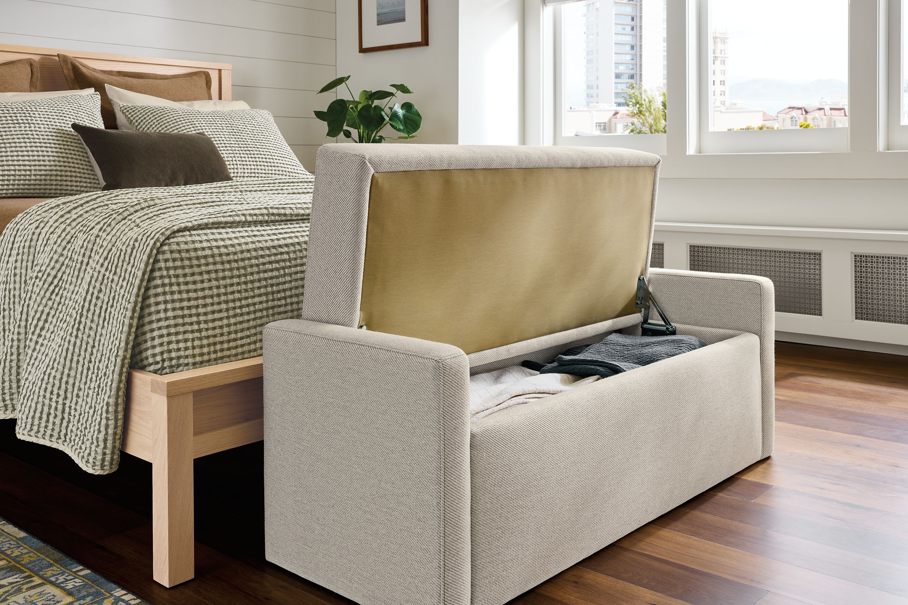 48" storage bench in Derry natural fabric