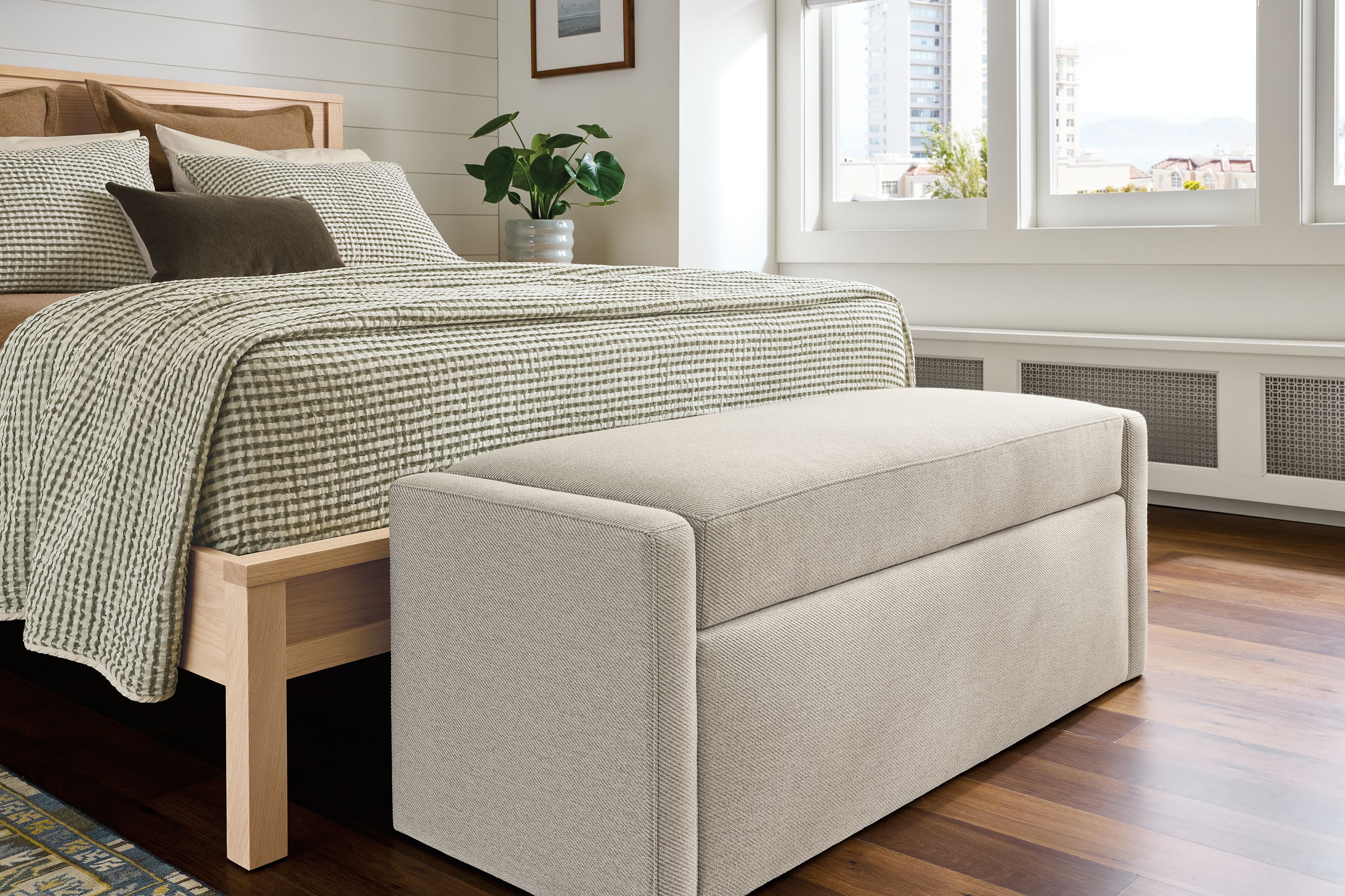 48" storage bench in Derry natural fabric