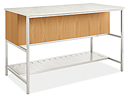 Back view of Booker 60w 30d 36h Four-Drawer Kitchen Island with Narrow Shelf.