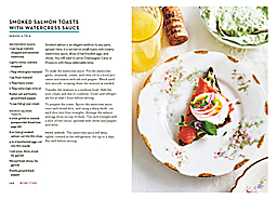 Detail of Wine Time Cookbook showing recipe for Smoked Salmon toast with watercress sauce.