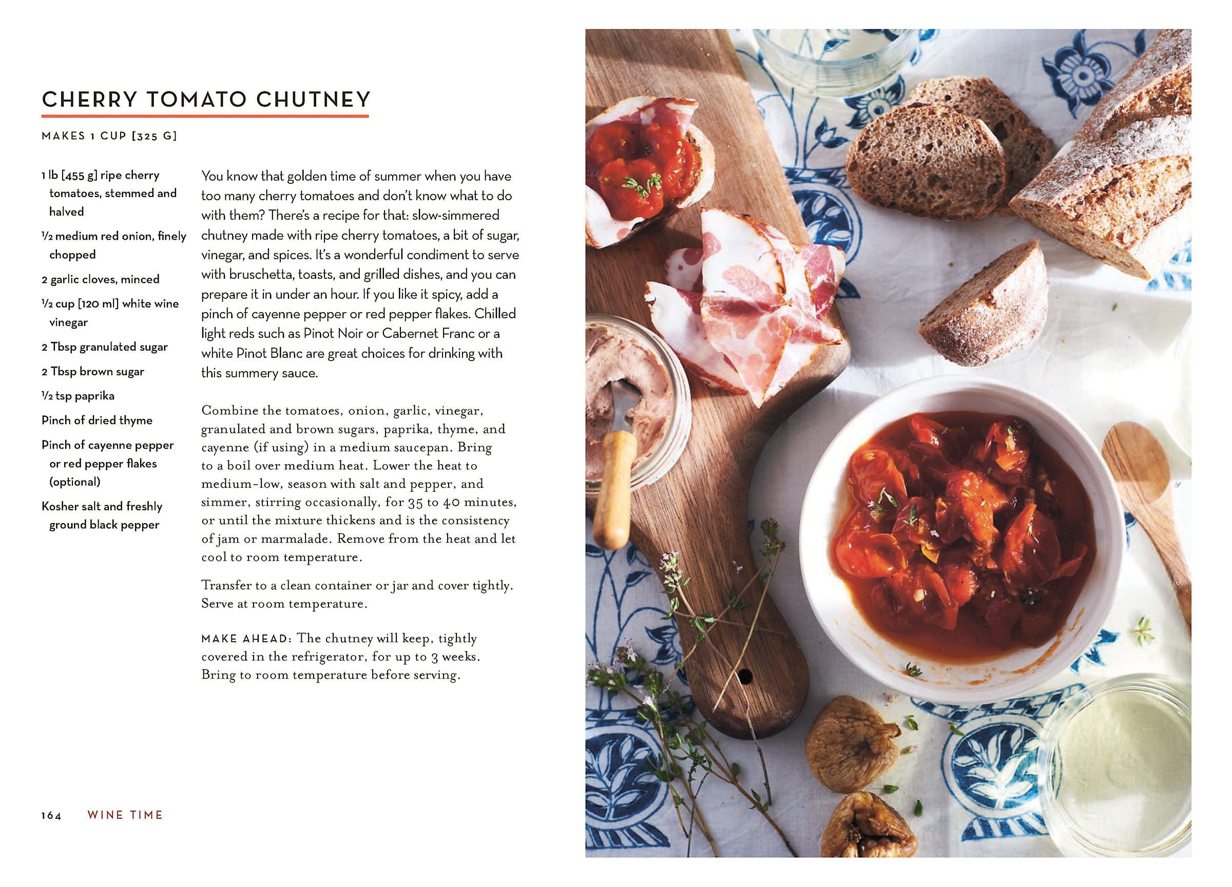 Detail of Wine Time Cookbook showing recipe for Cherry tomato chutney.
