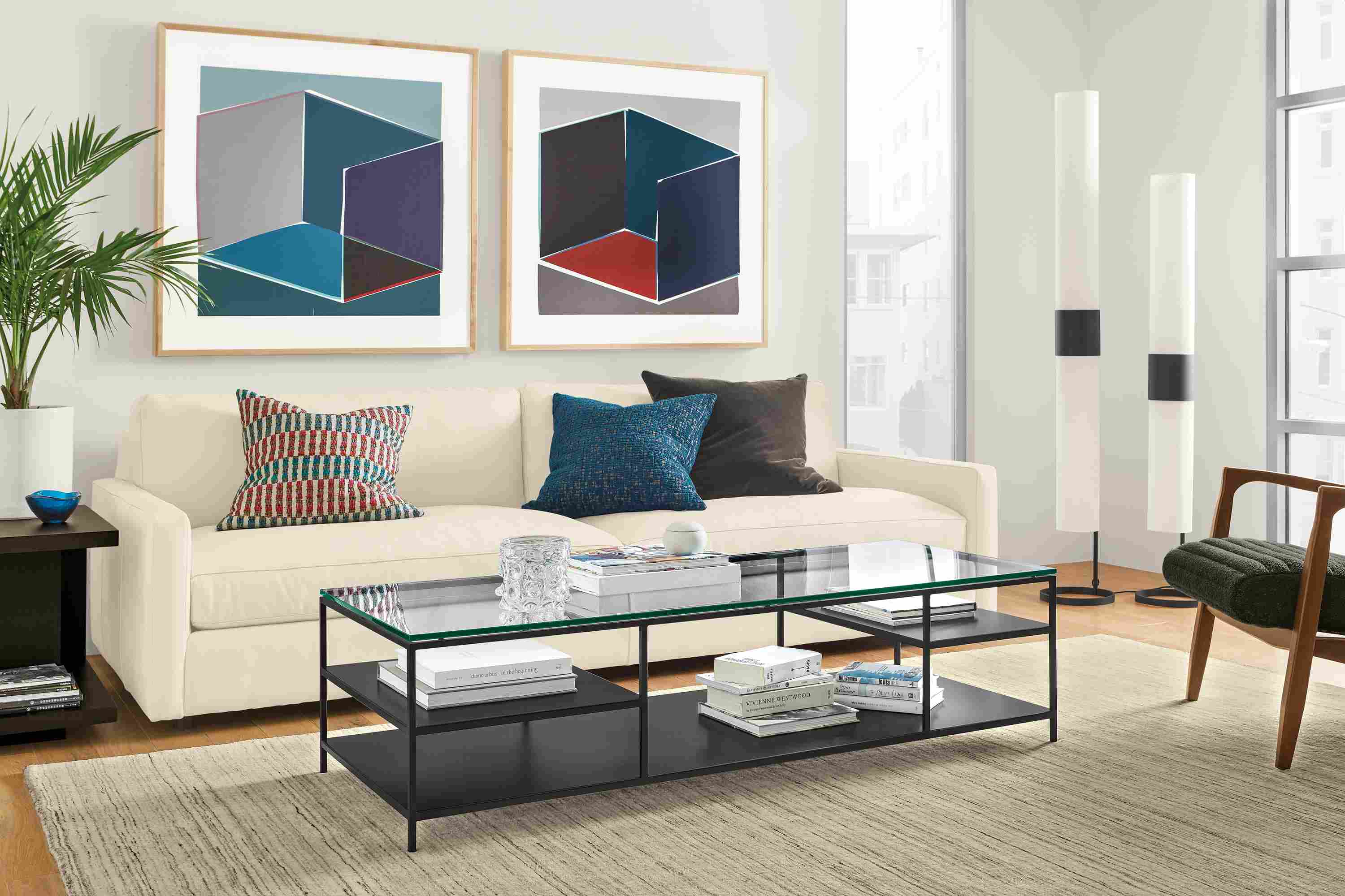 Detail of Bowen coffee table with glass top.