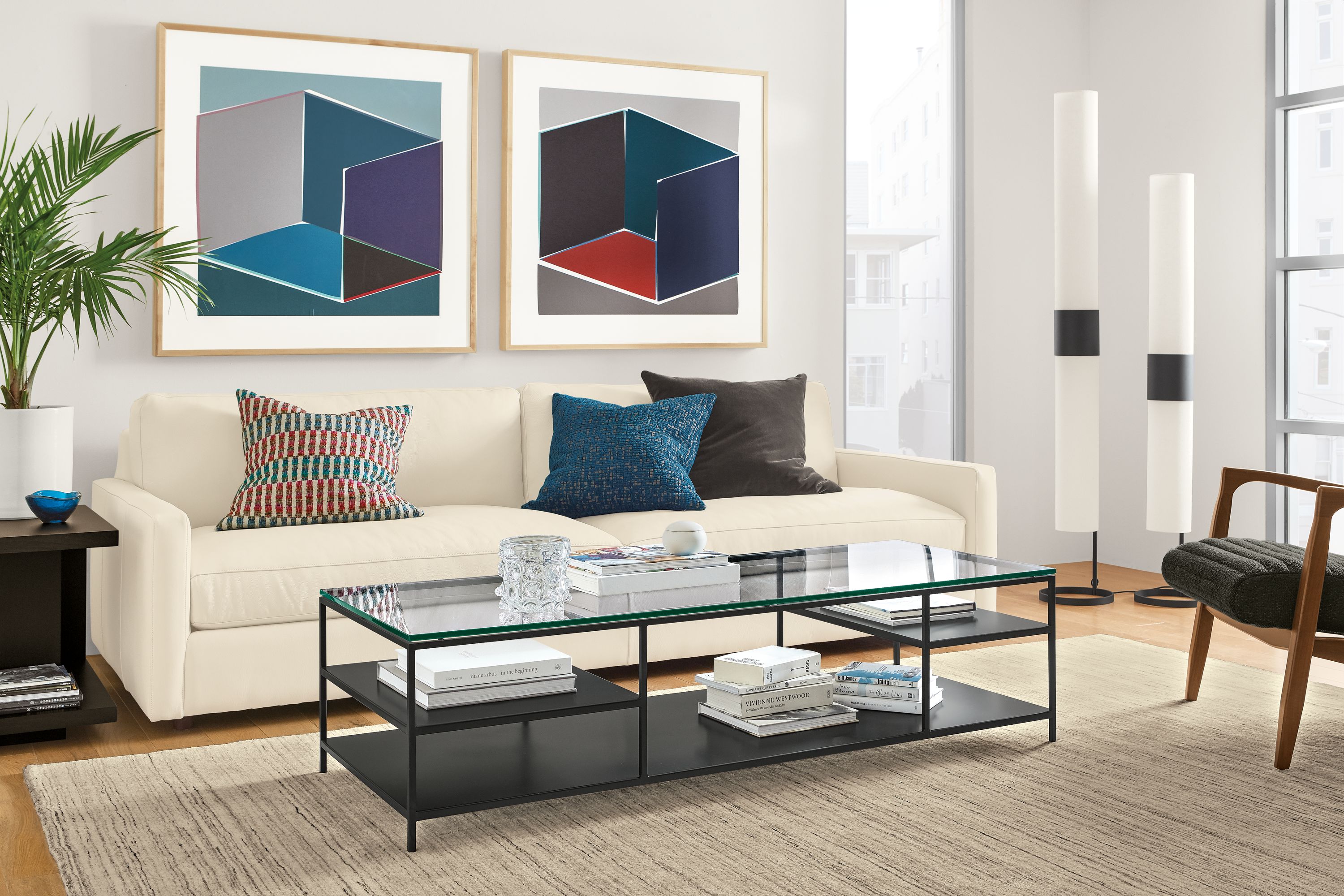 Detail of Bowen coffee table with glass top.