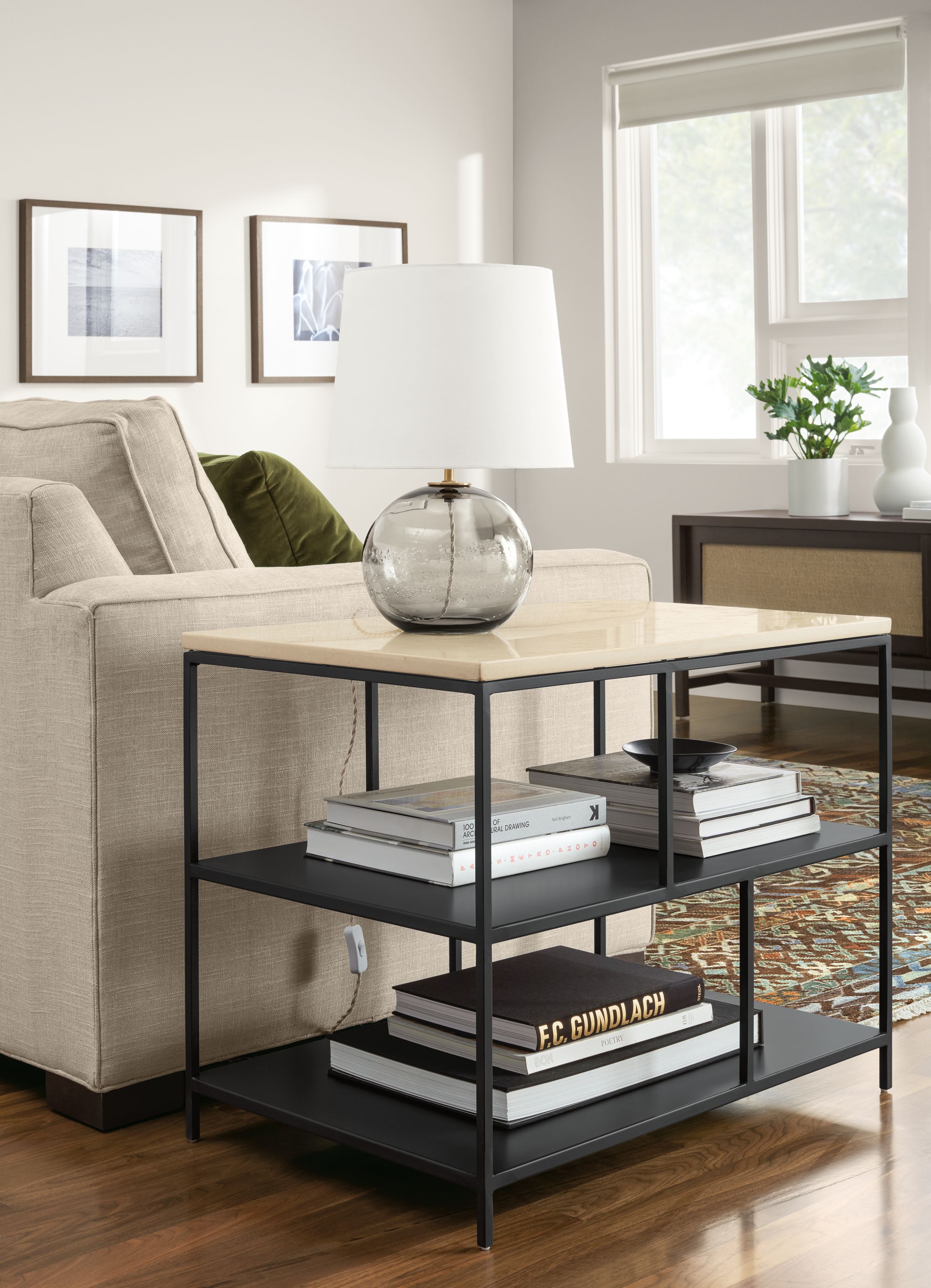 30w table - ecru quartz top, natural steel base