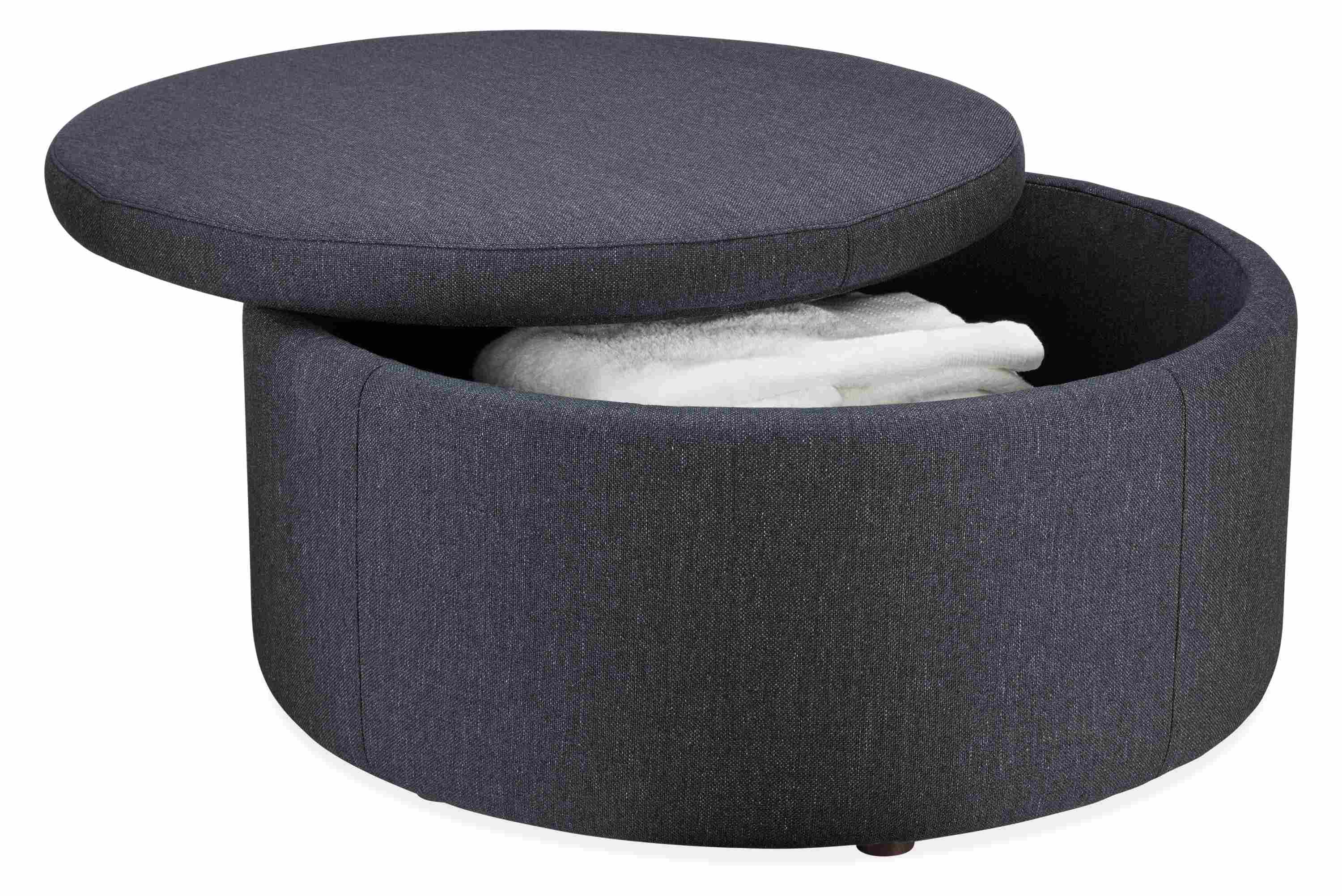 Detail of Boyd 36-round Outdoor Storage Ottoman in Mist Ink.