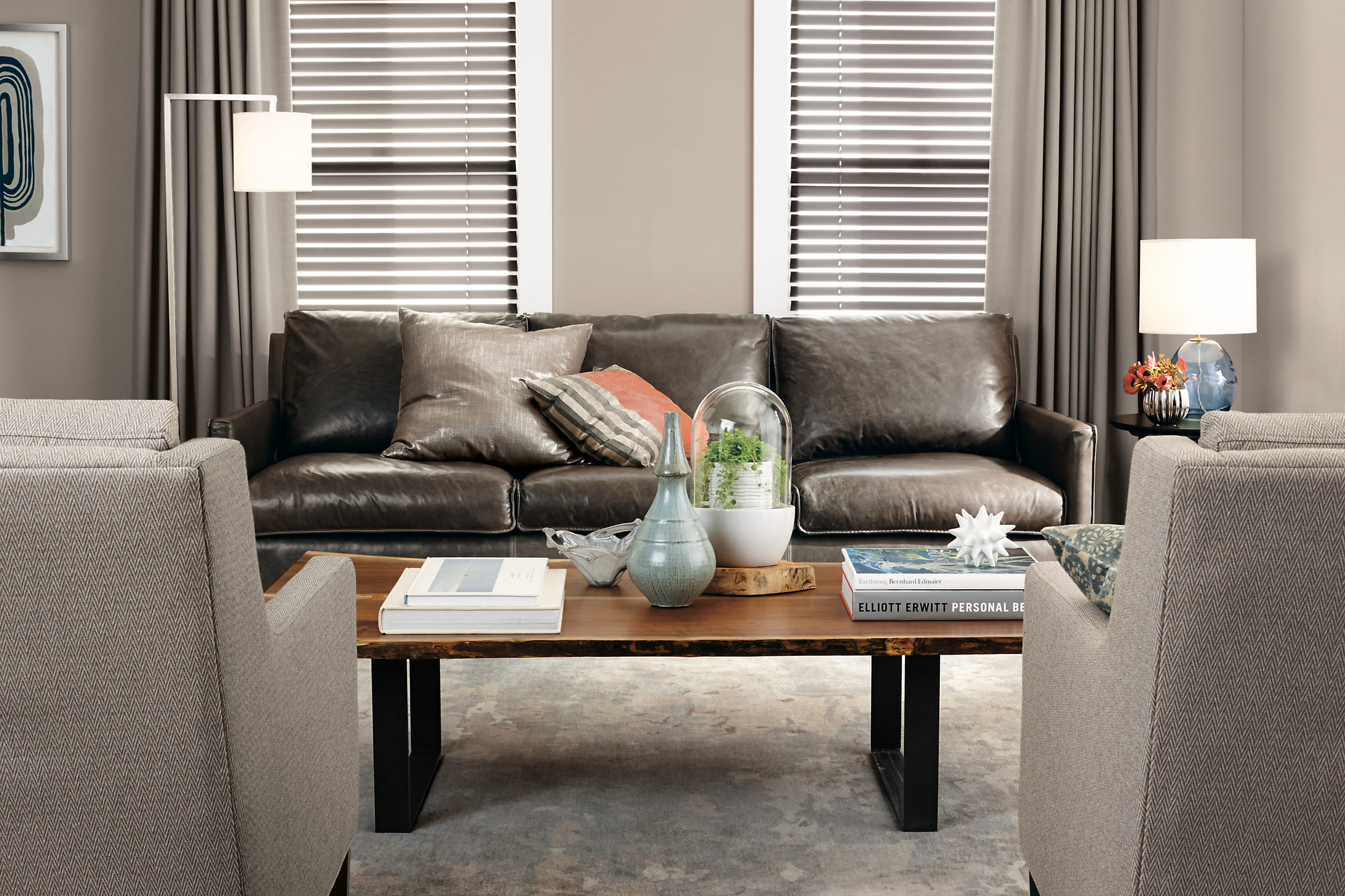 Bram leather sofa in modern grey living room.