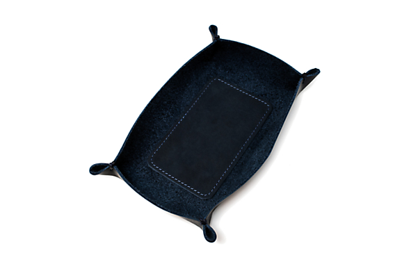 Detail of Brando 7-wide Leather Valet Tray in Navy.