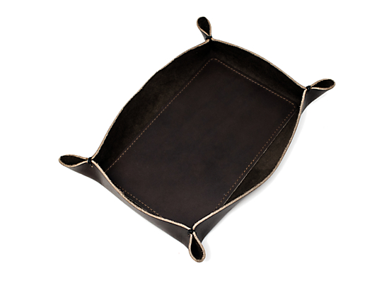 Detail of Brando 10-wide Leather Valet Tray in Smoke.