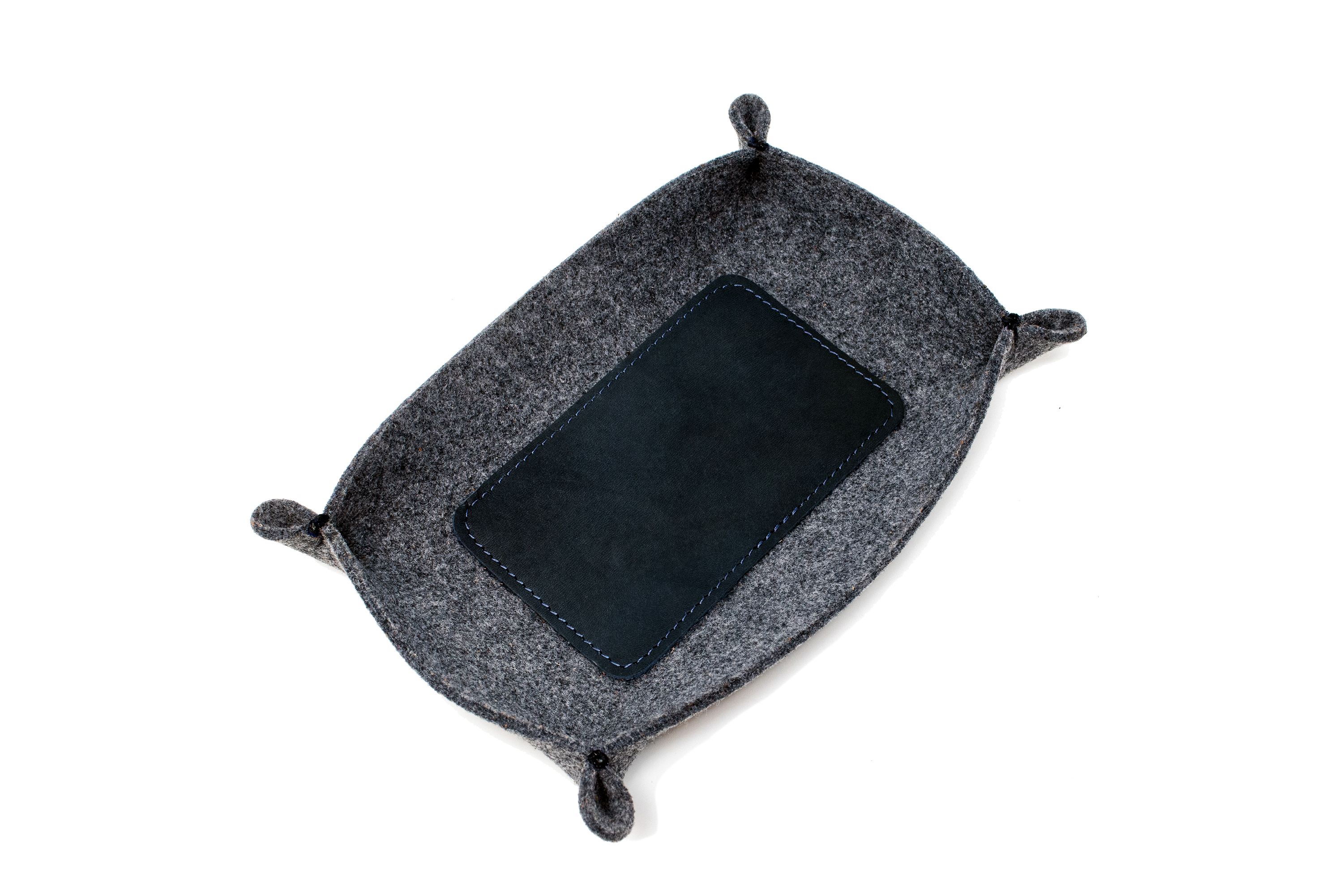 Detail of Brando 7-wide Felt and Leather Valet Tray.