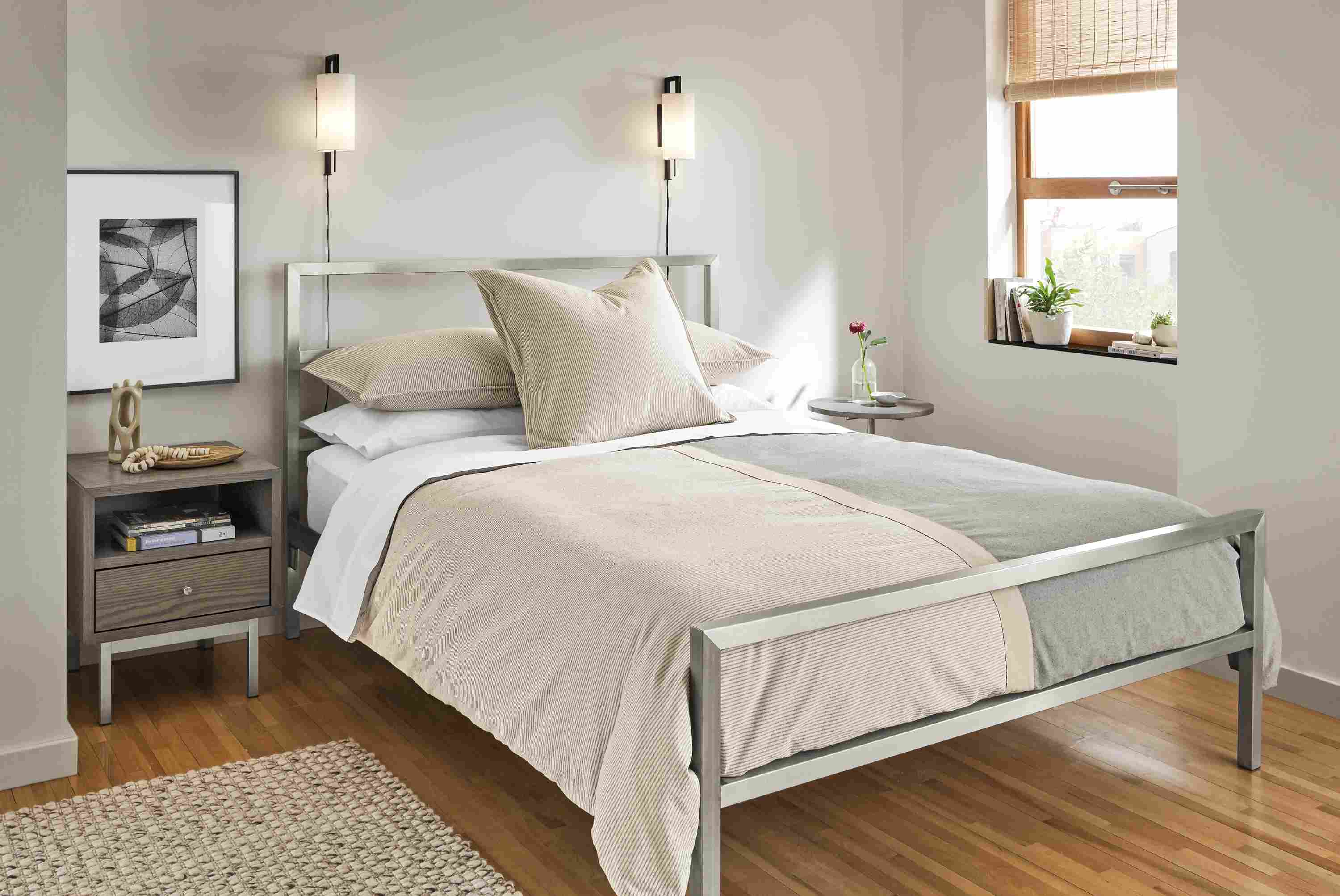 Detail of Brandt duvet cover in grey-natural.