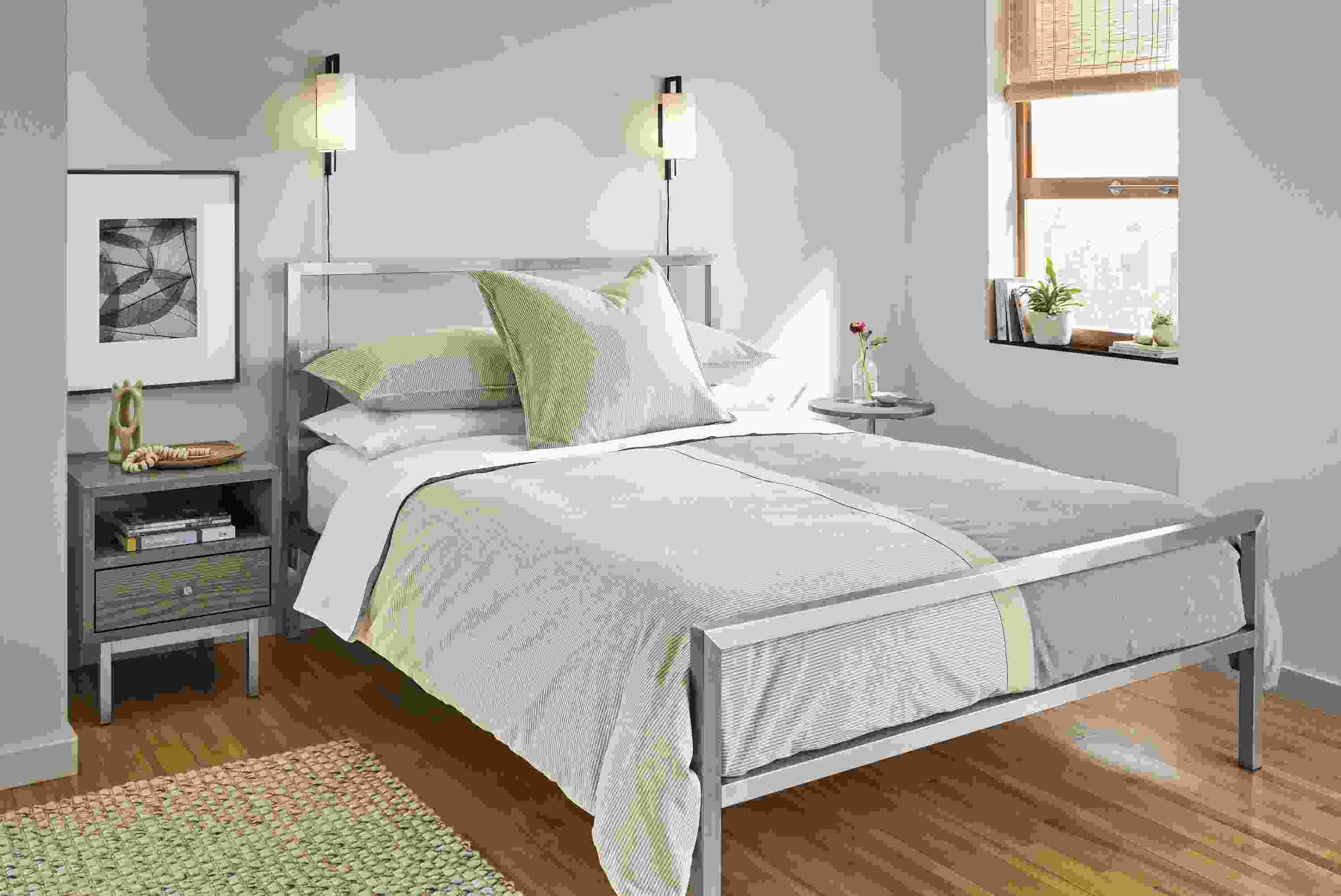 Detail of Brandt duvet cover in grey-natural.