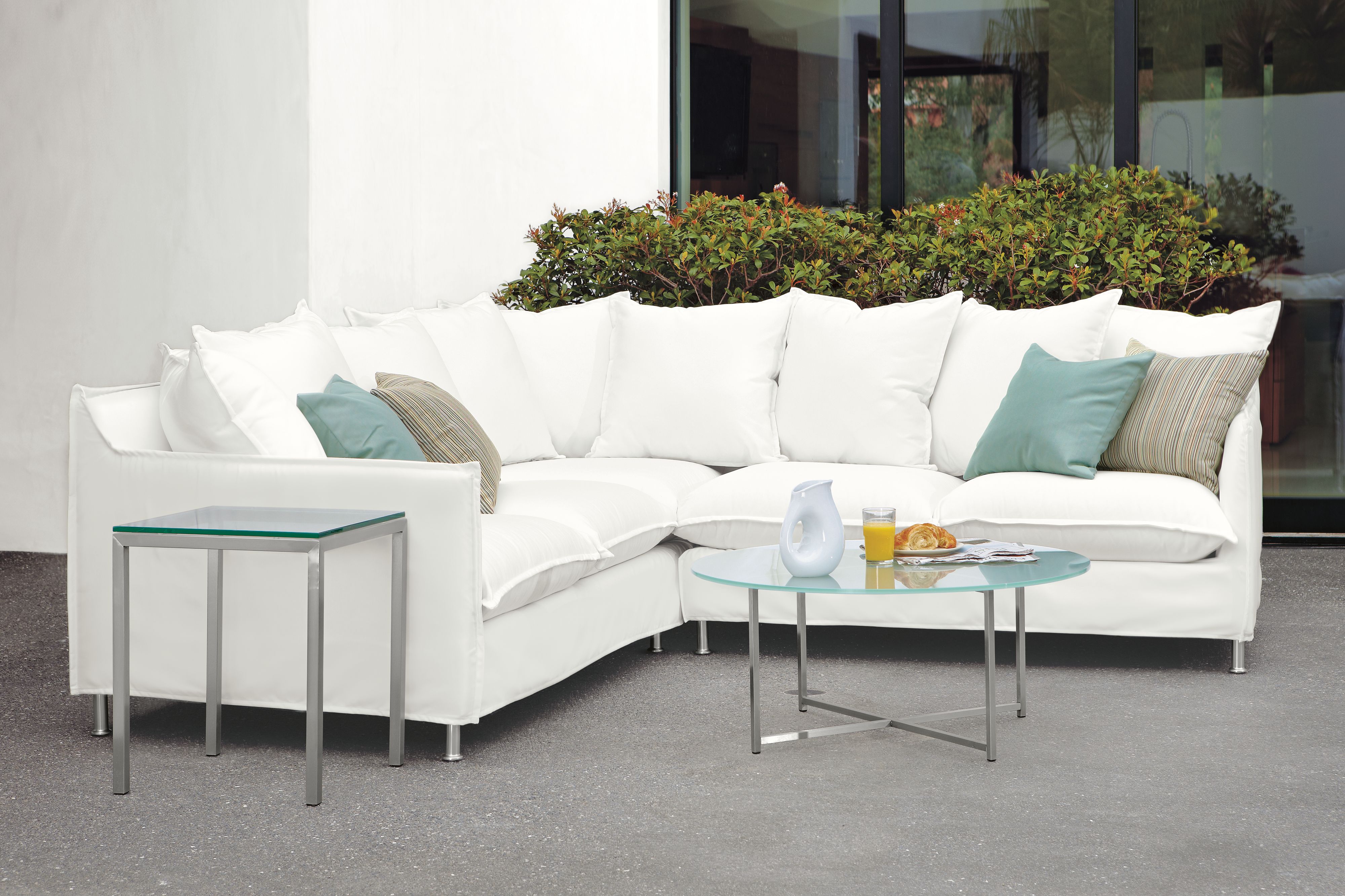 18w 18d, 1" leg - satin etched glass top, stainless steel base