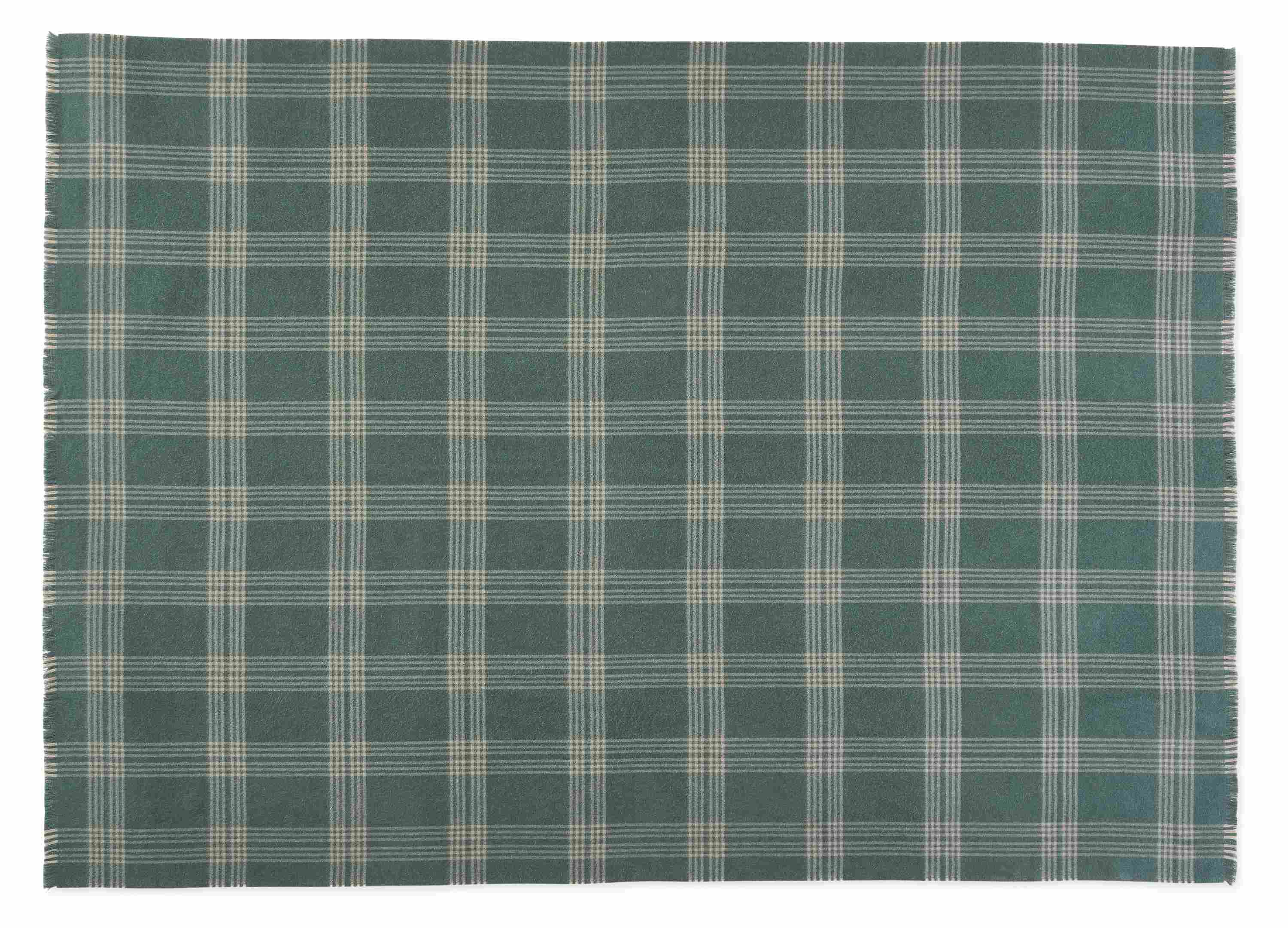 Overhead view of broxburn throw blanket in olive.