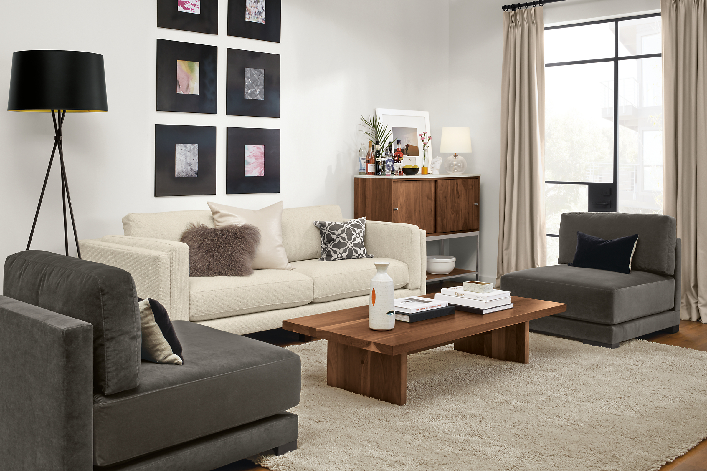 Side detail of Cade sofa in modern living room.