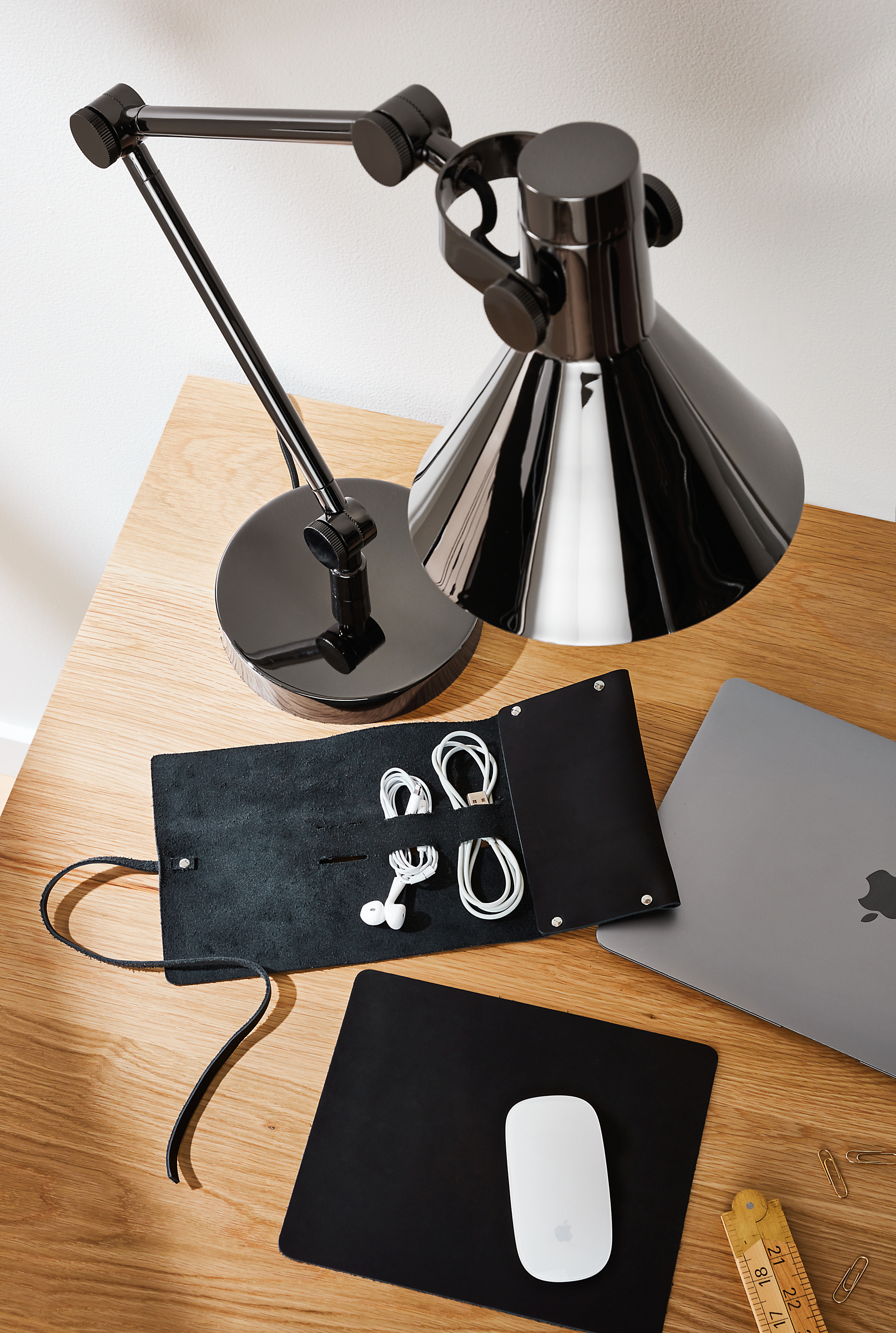 Office with Callahan leather cord roll in black.