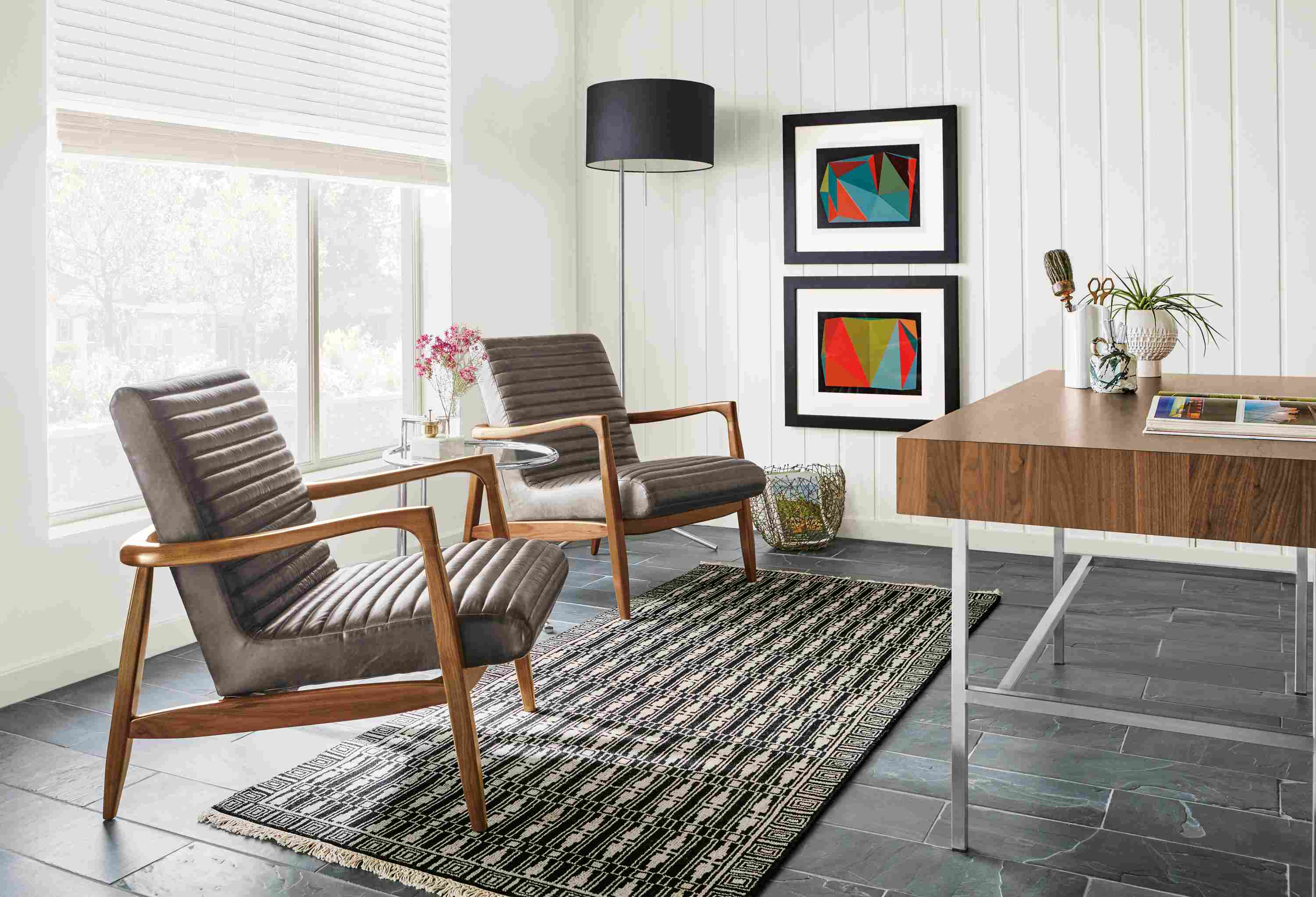 Two leather Callan chairs in modern home office.