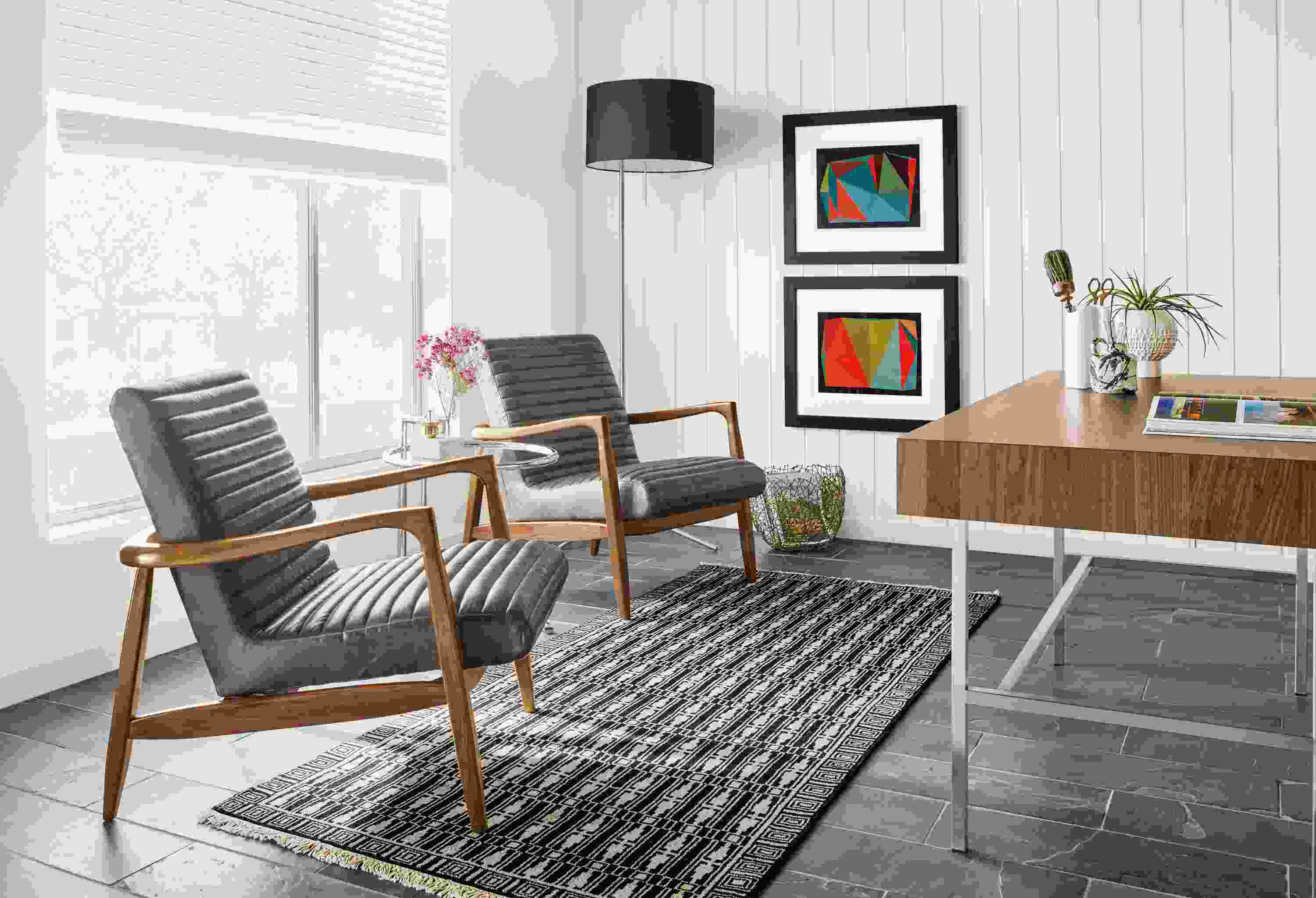 Two leather Callan chairs in modern home office.