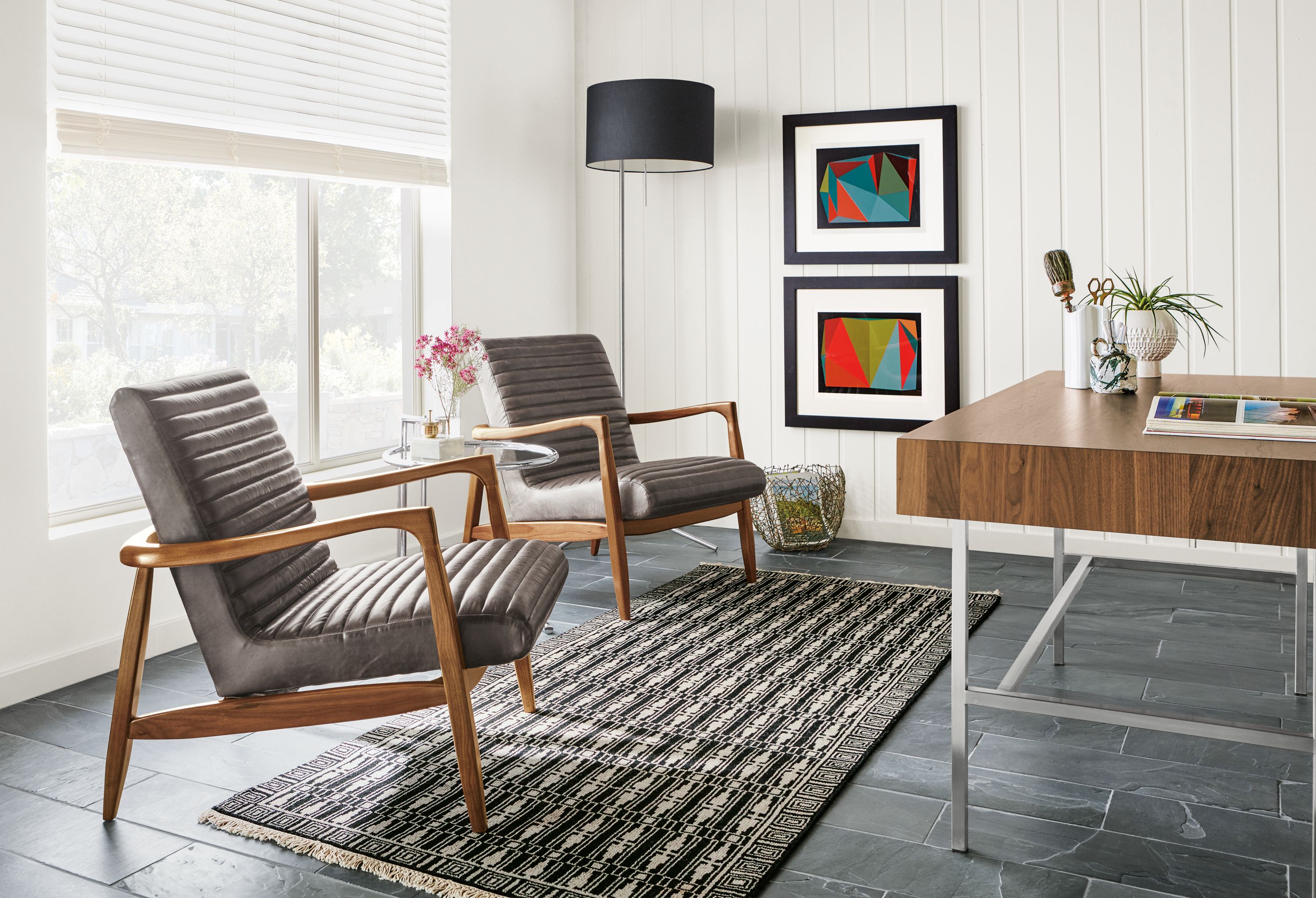 Two leather Callan chairs in modern home office.