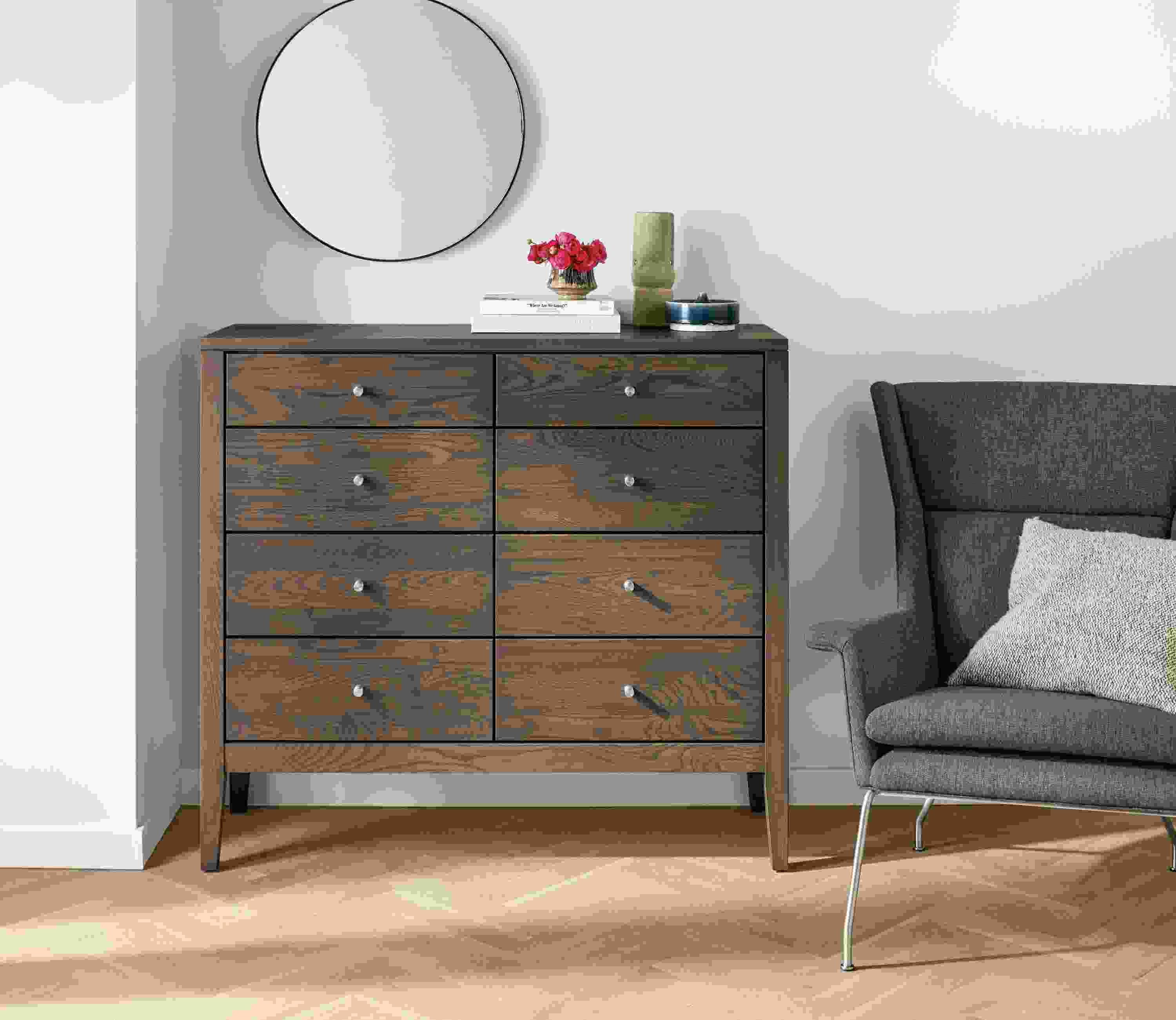 Detail of Calvin eight-drawer dresser.