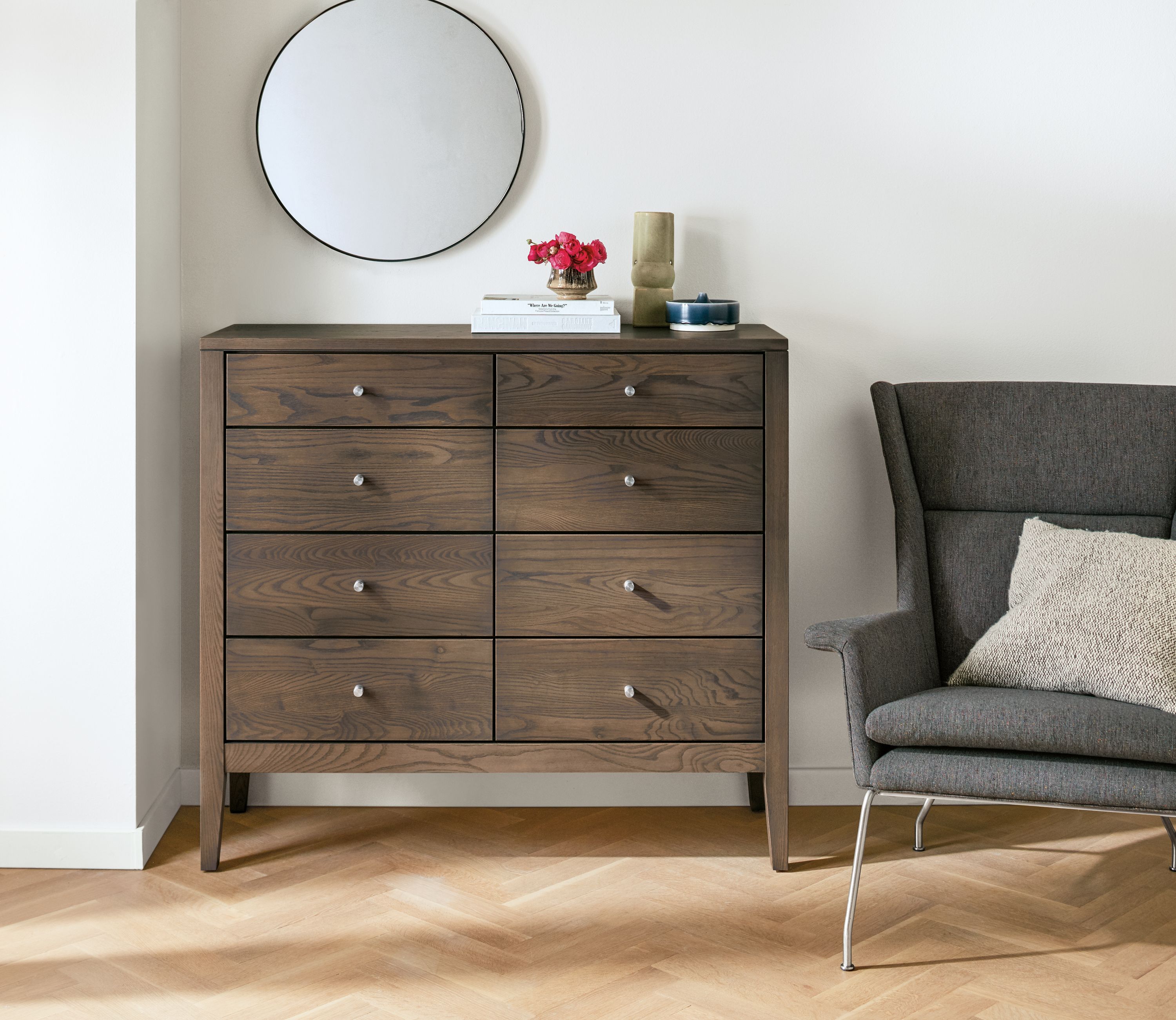 Detail of Calvin eight-drawer dresser.