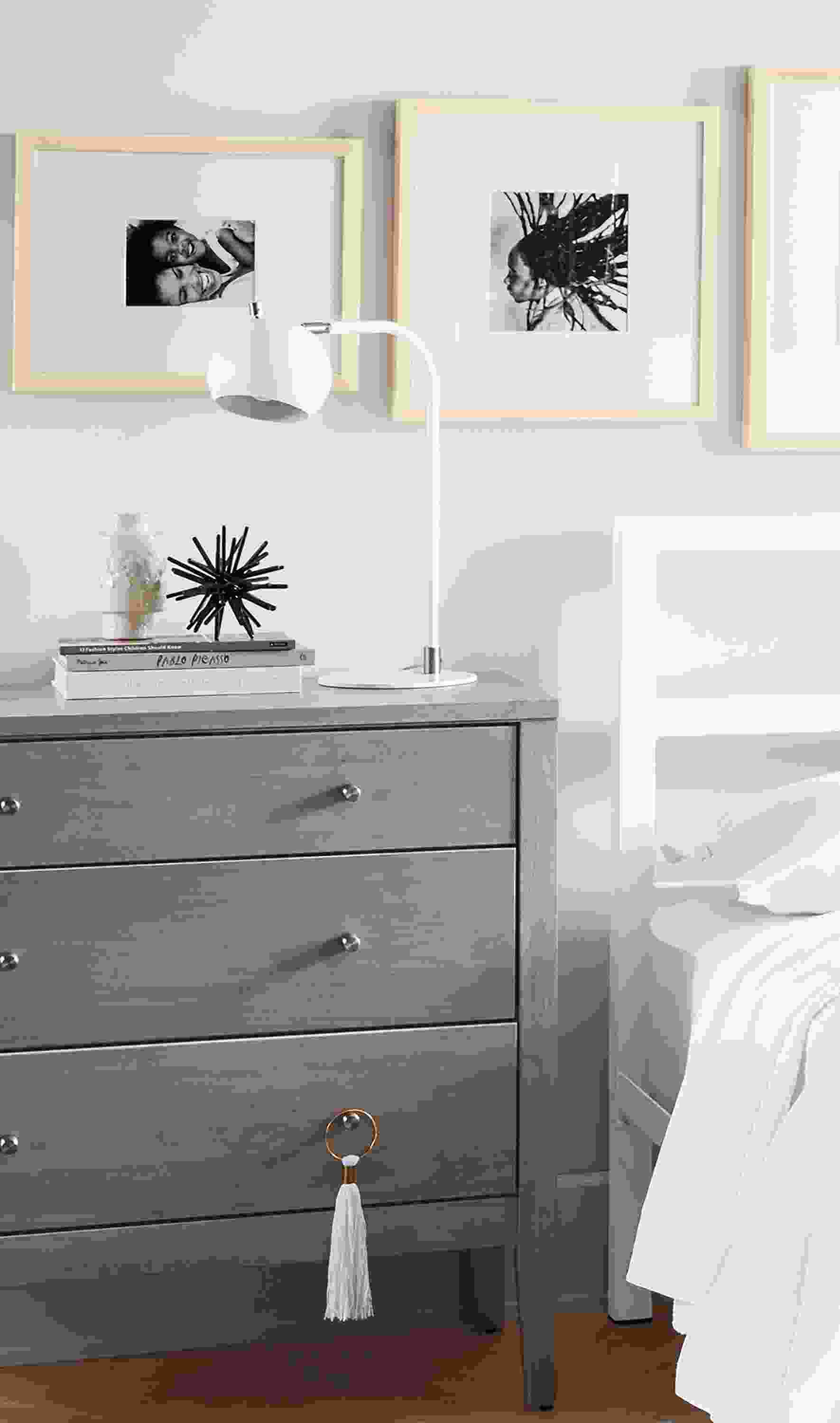 Detail of Parsons full standard bed in white.