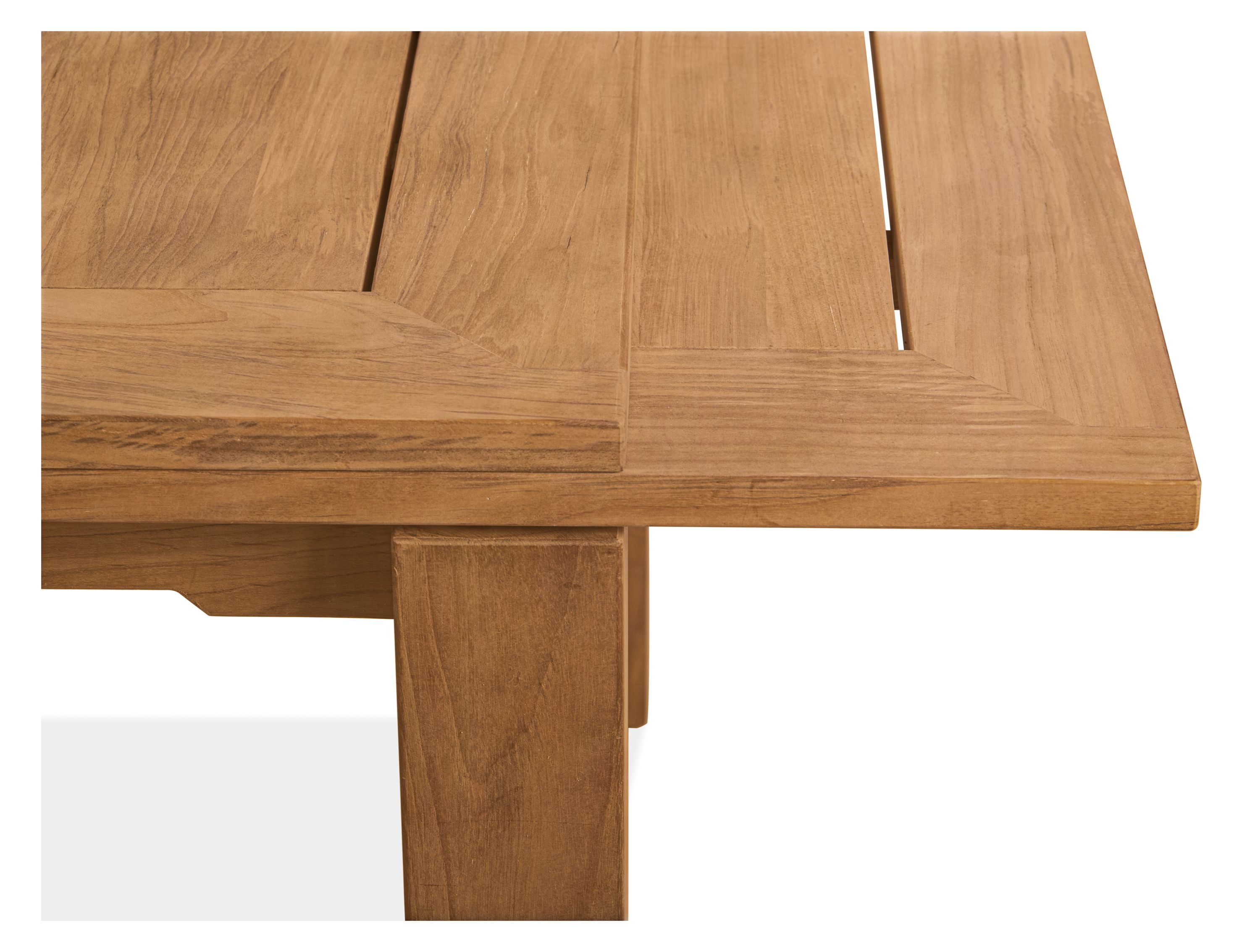 Detail of Capri 60 by 40 extension table with leaves in teak.