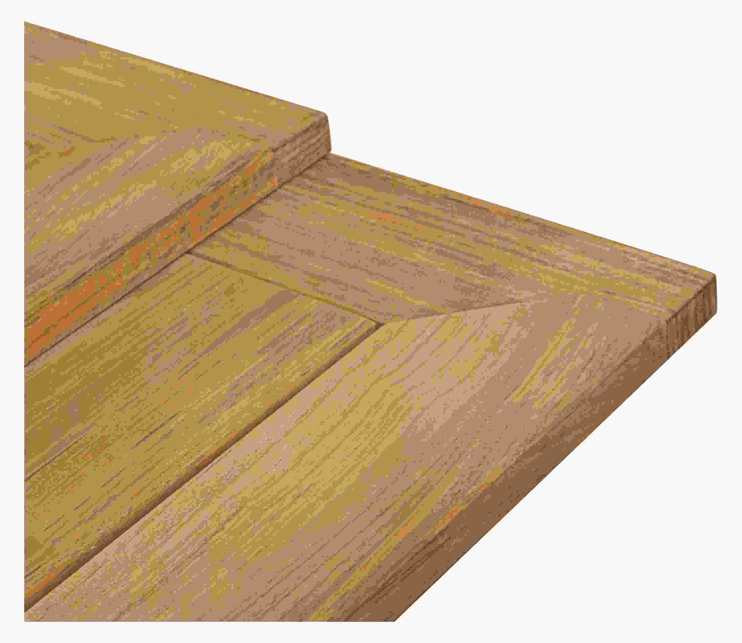 Close up detail of Capri extension table leaves in teak.