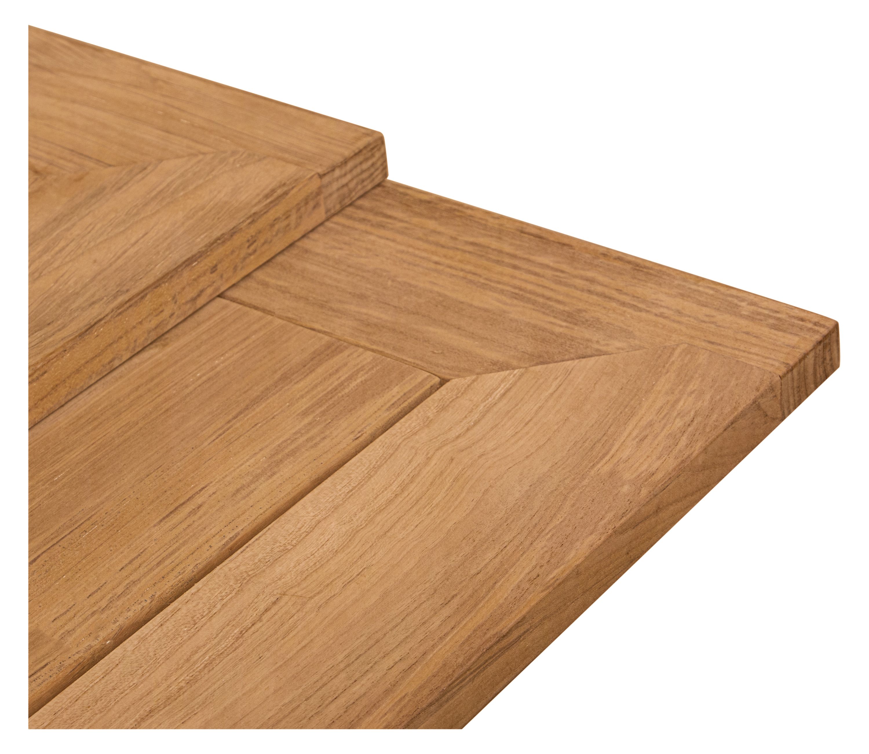 Close up detail of Capri extension table leaves in teak.
