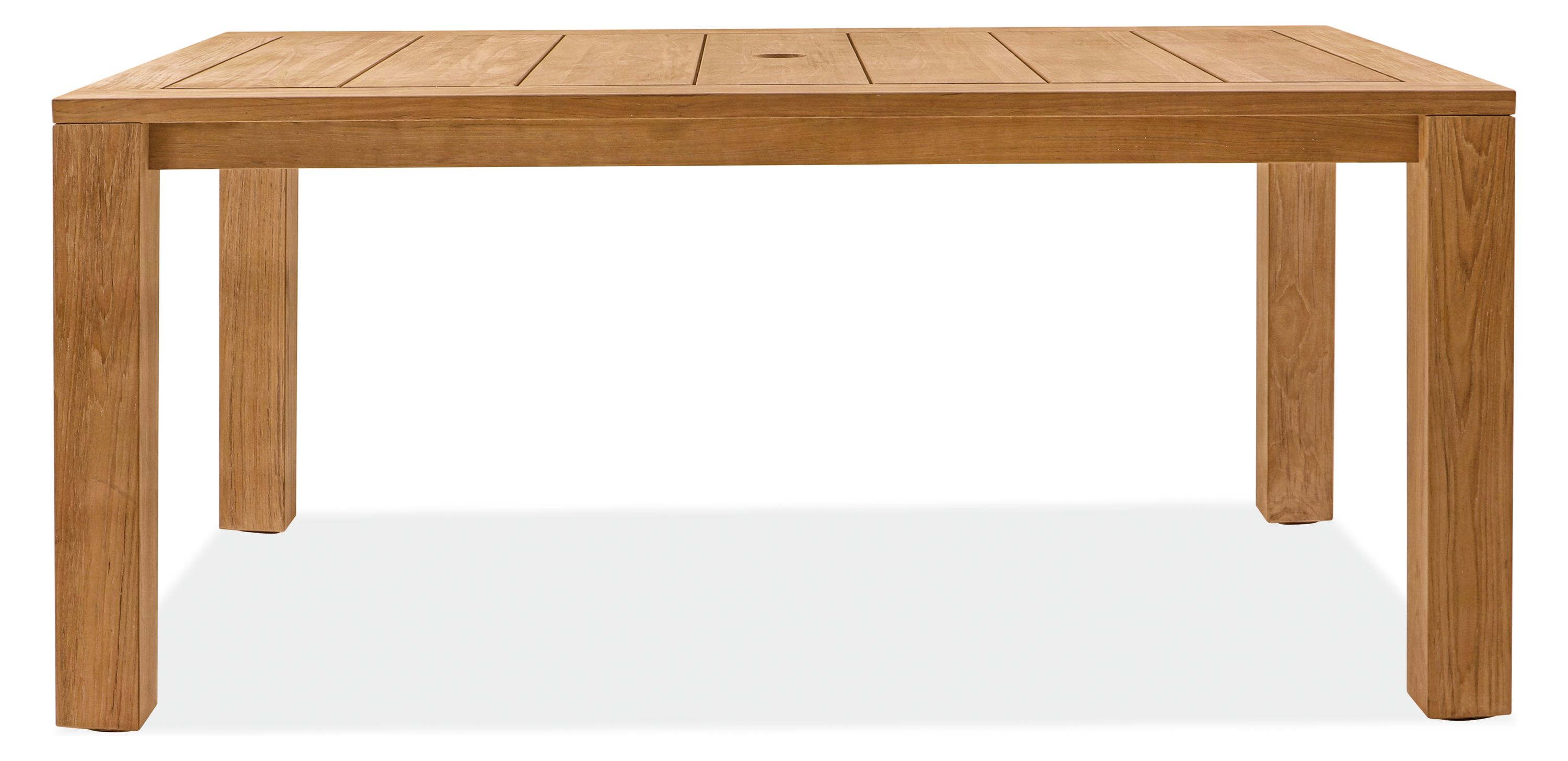 Front view of Capri 65w 40d 30h Table with Umbrella Hole in Teak.