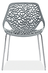 Front view of Caprice Side Chair in Grey with Chrome Legs.