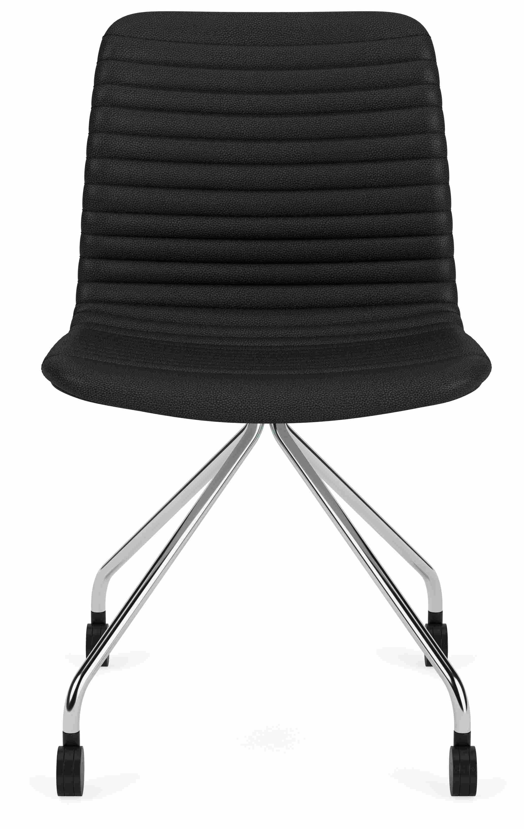 Front view of Cato Office Chair in Sarno Black Leather and Chrome.