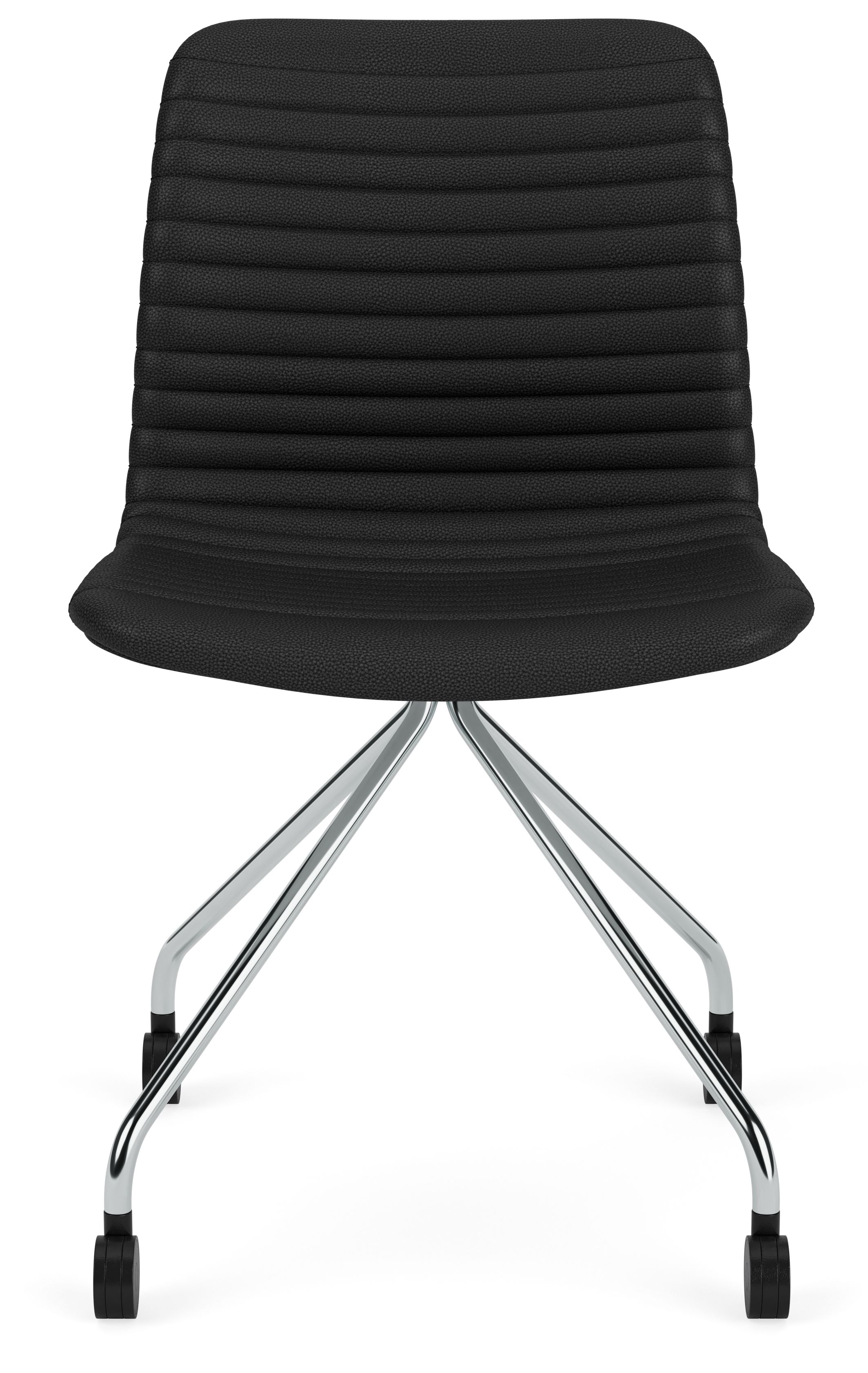 Front view of Cato Office Chair in Sarno Black Leather and Chrome.