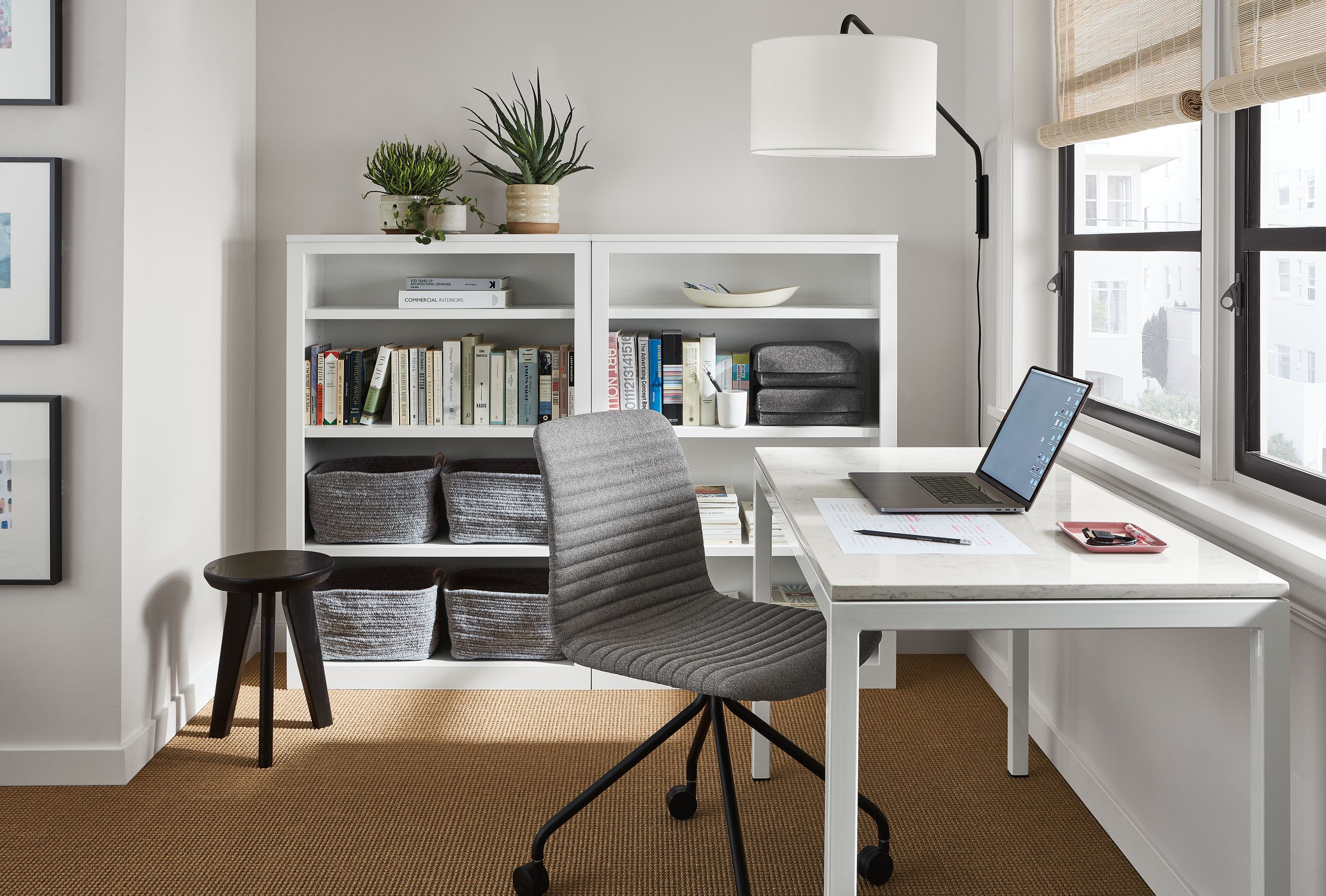 Parsons Desk with Marbled White Quartz Top