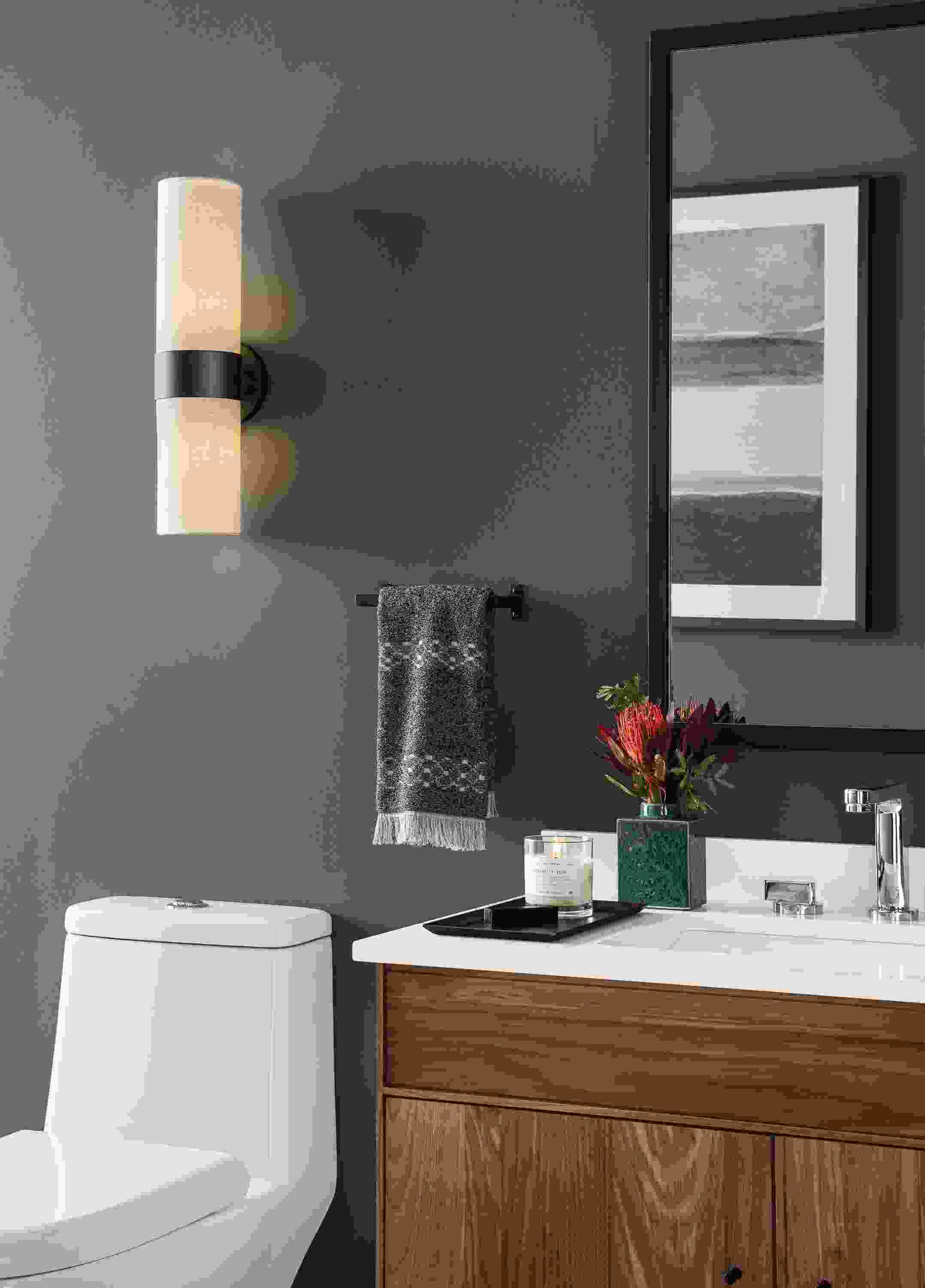 Detail of Cedric wall sconce over toilet.