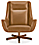 Front view of Charles Swivel Chair in Lecco Leather with Wood Base.