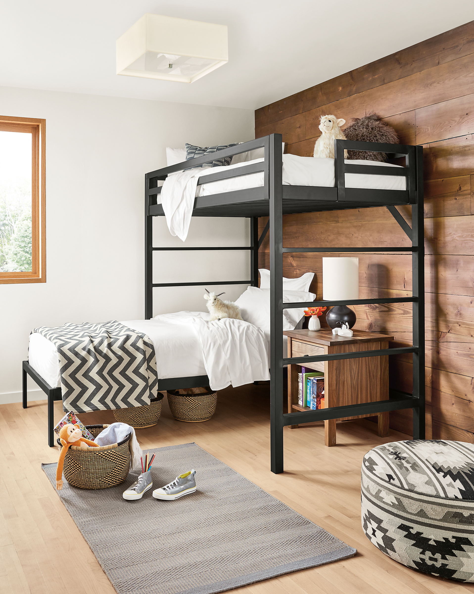Chase loft bed and Core platform bed in kid room.