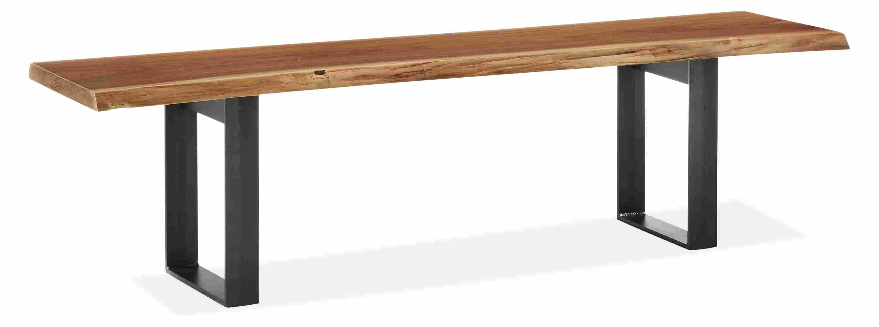 Angled view of Chilton 60-wide Walnut Bench with Natural Steel Base.