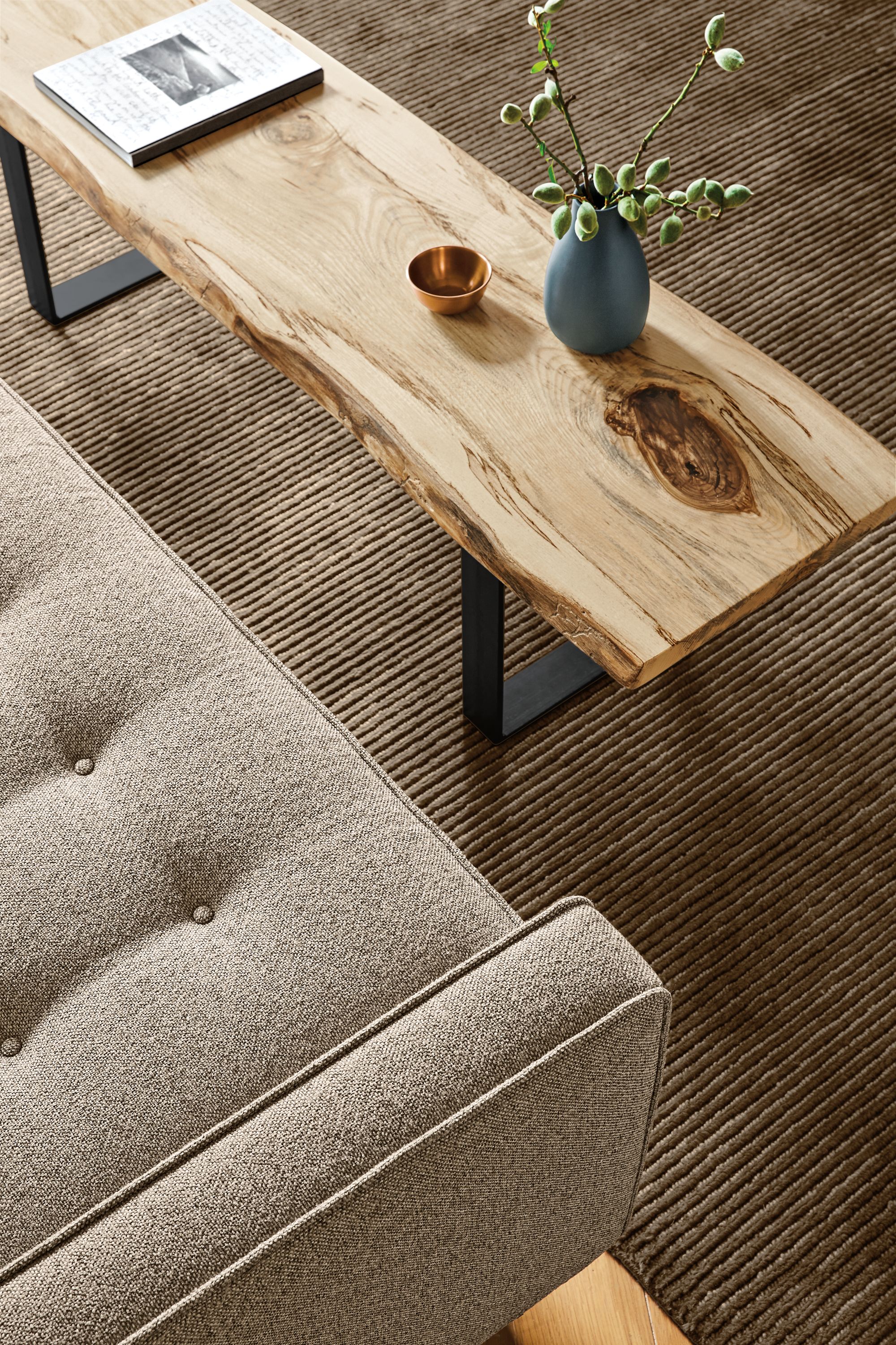 Detail view of Chilton bench in spalted sugarberry.