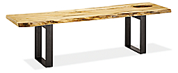 Angled view of Chilton 60-wide Spalted Sugarberry Bench with Natural Steel Base.