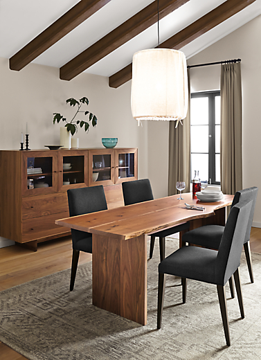 Side view of Chilton dining table with wood base.