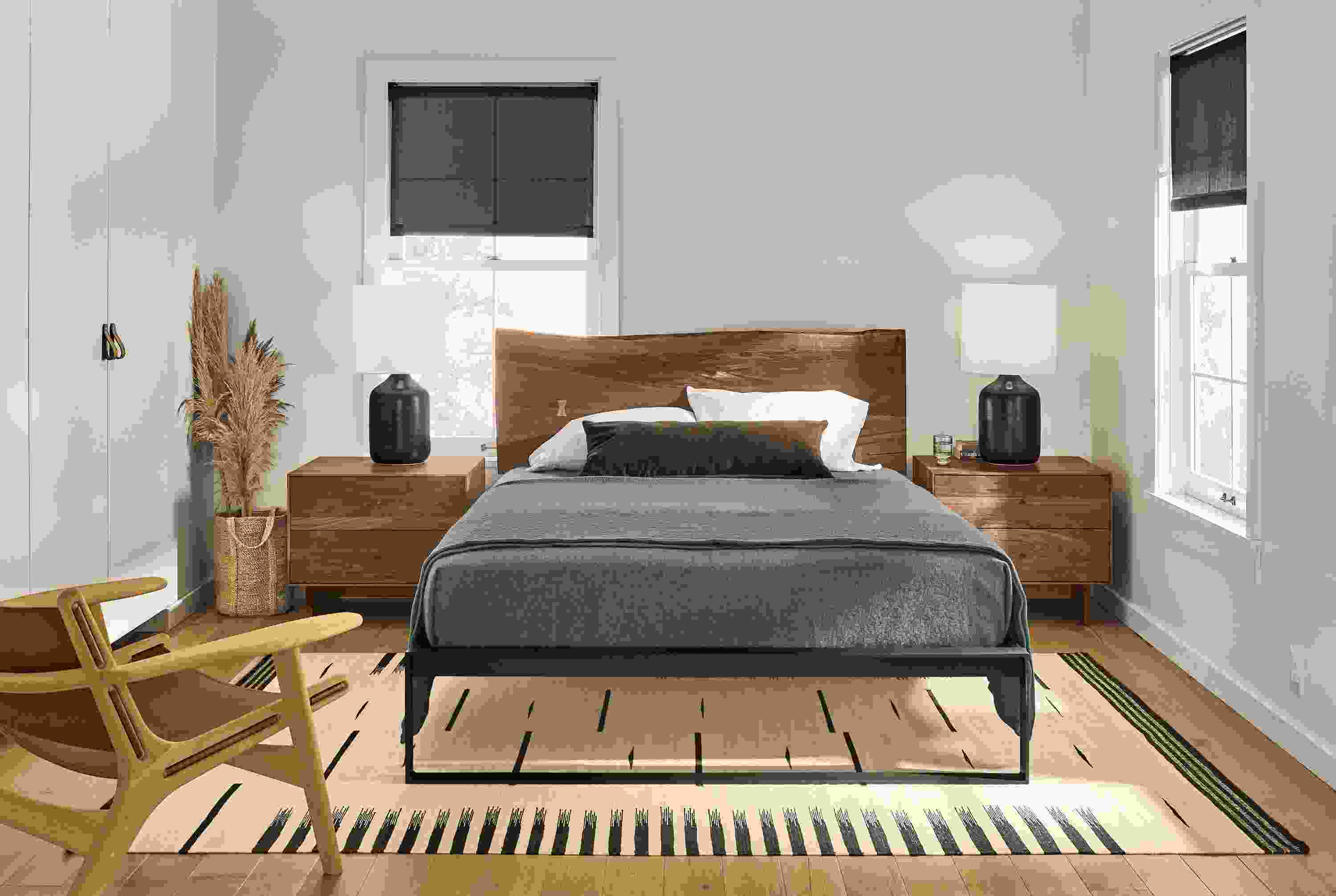 Detail of Chilton queen bed in walnut.