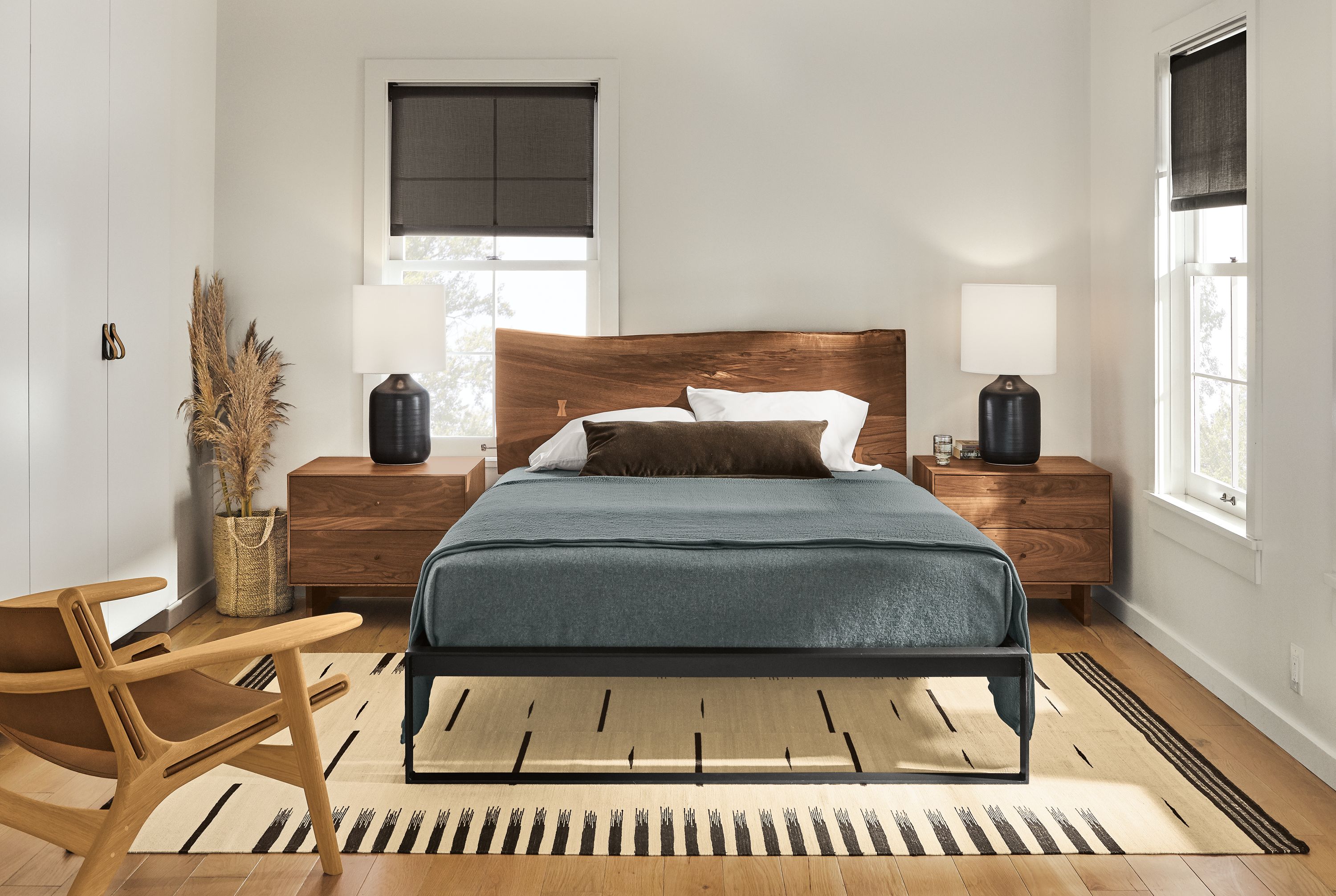 Detail of Chilton queen bed in walnut.