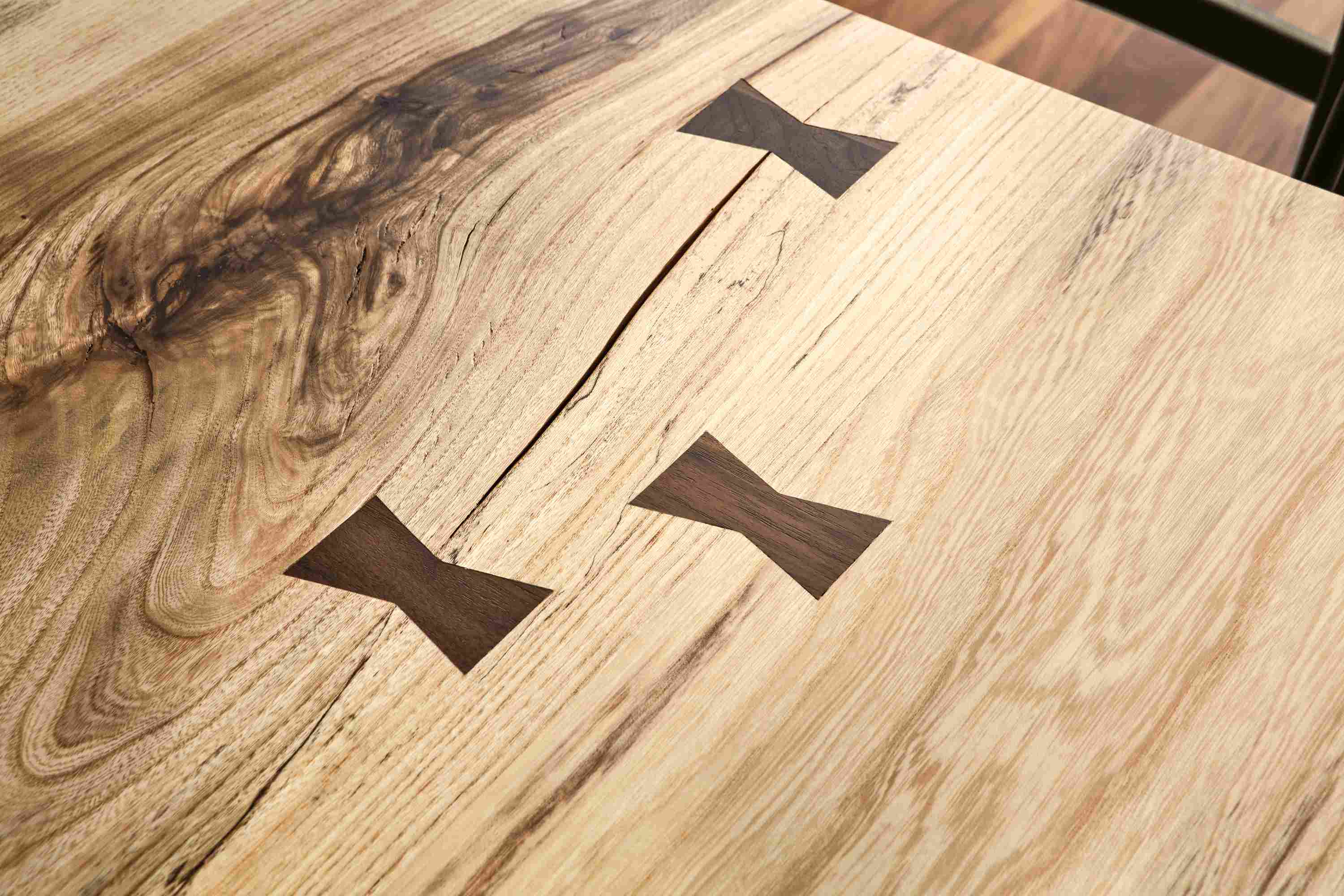 Detail of Chilton table butterfly joints.