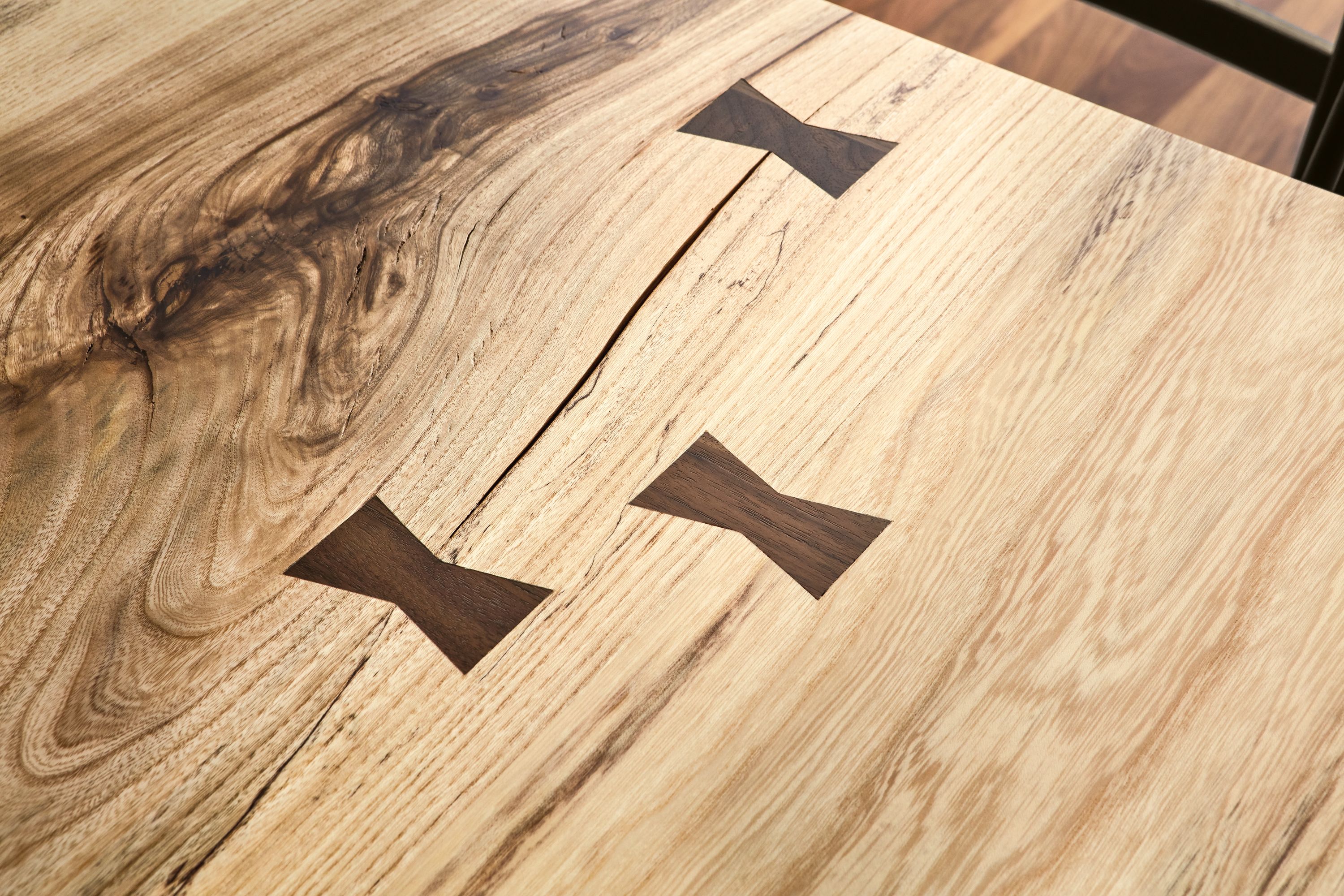 Detail of Chilton table butterfly joints.