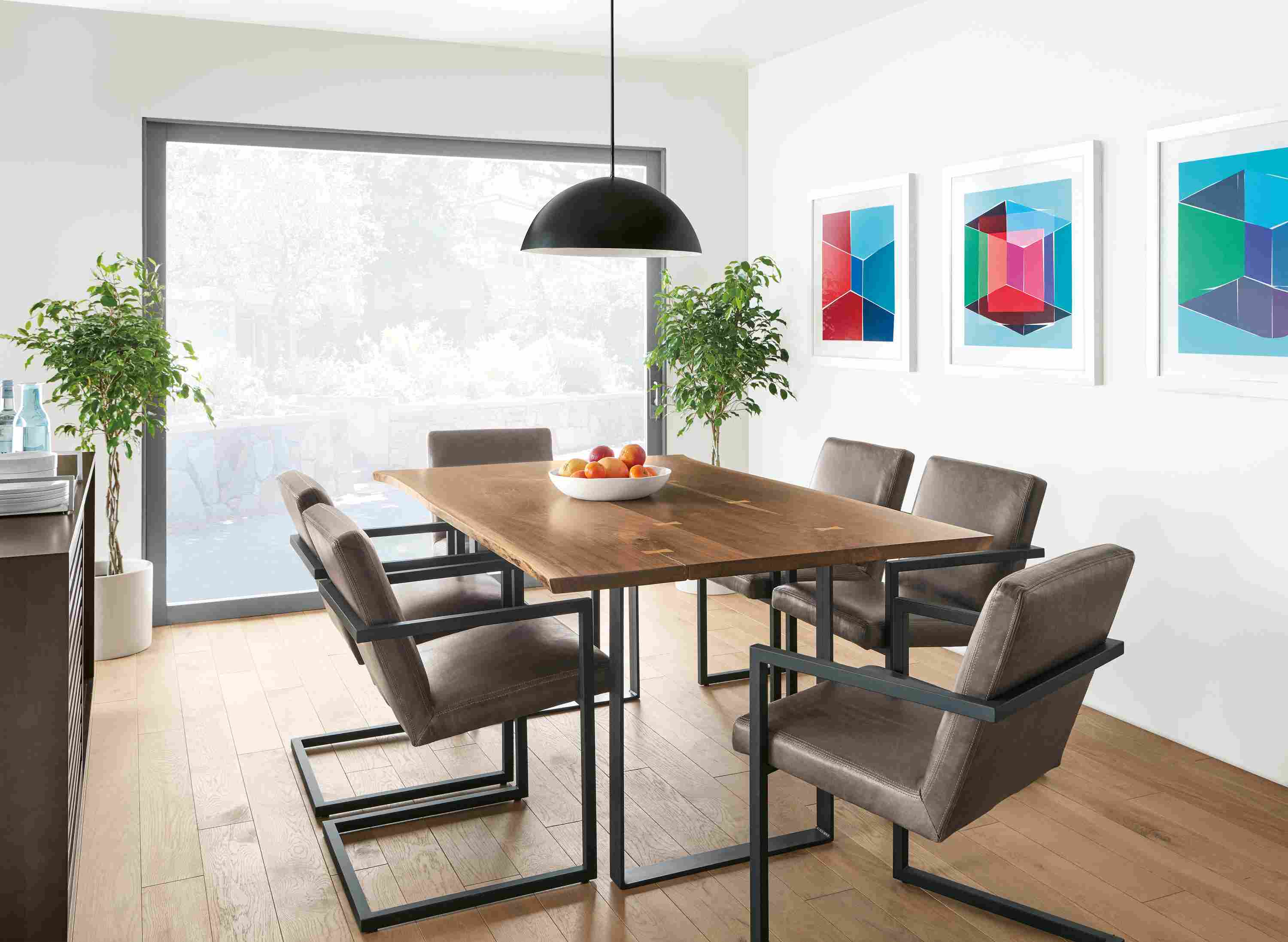 Chilton walnut dining table in modern dining room.