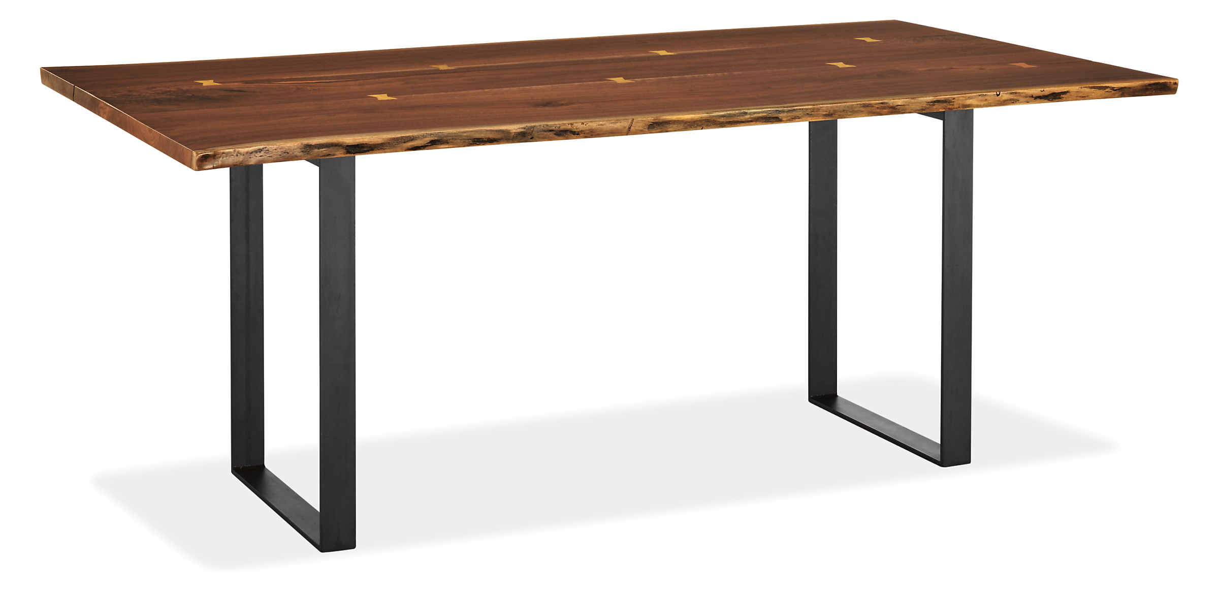 Angled view of Chilton 72-wide 3-Board Table in Walnut with Natural Steel Base.