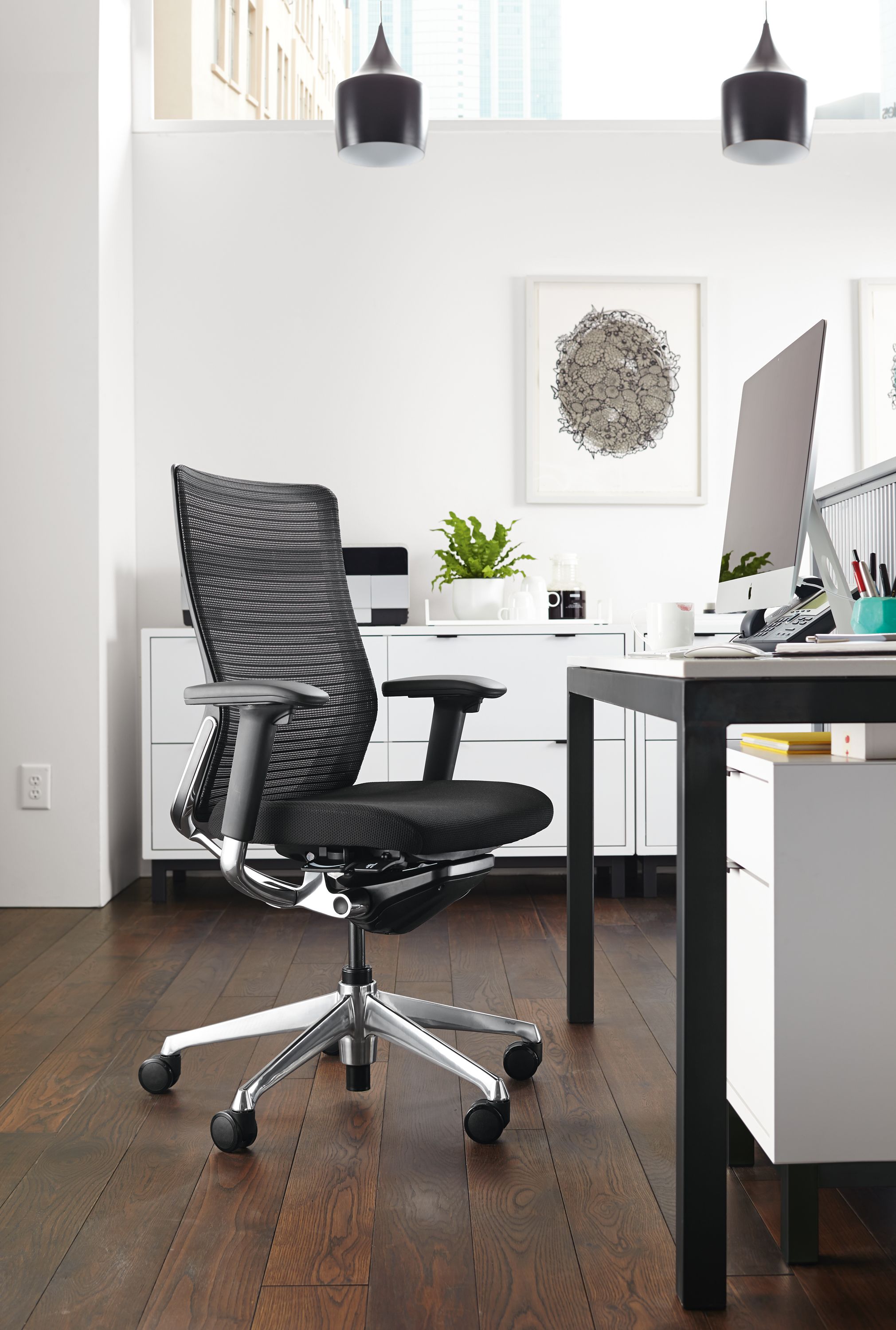 Detail of Choral office chair in black.