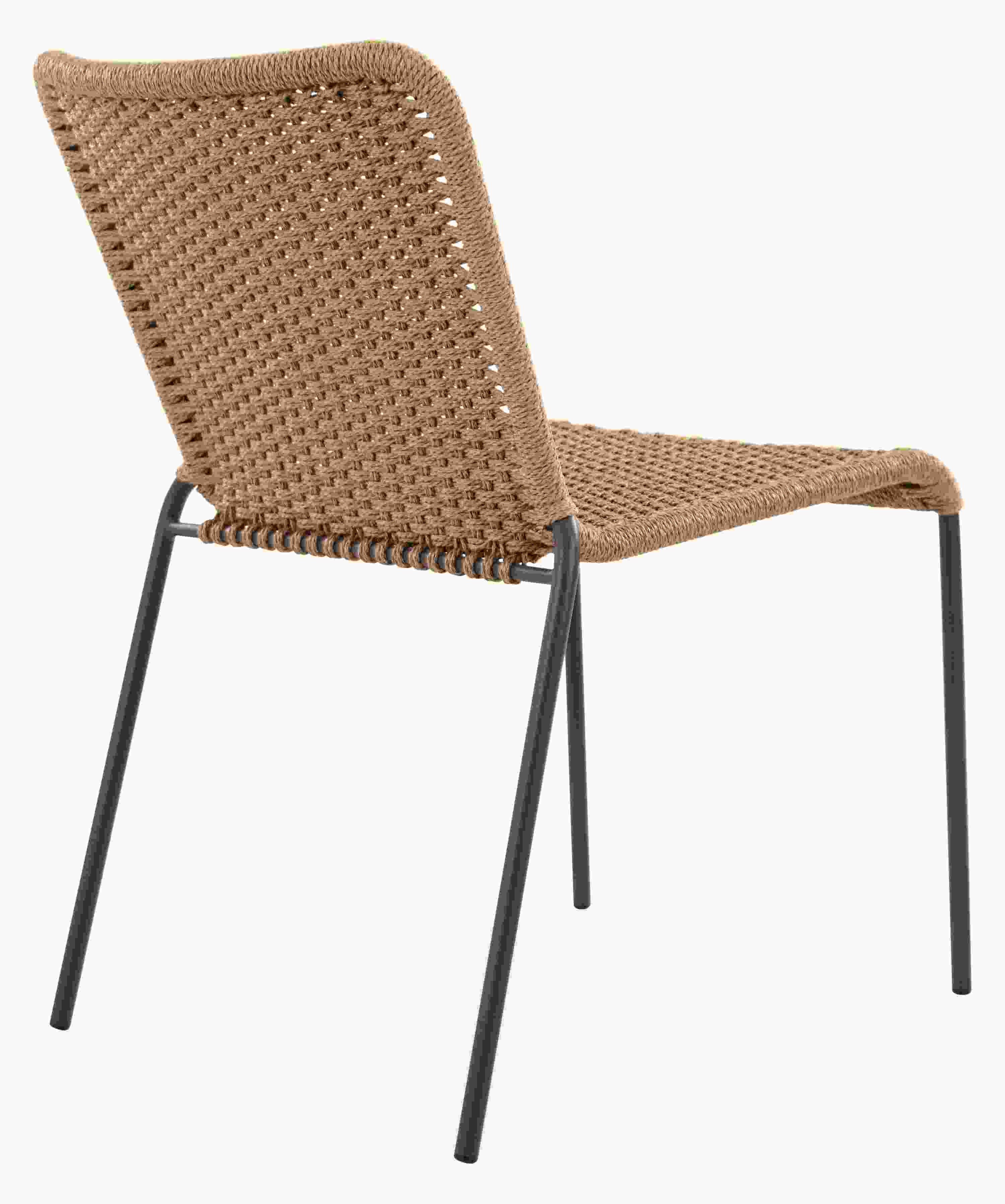 Back view of Clea Outdoor Side Chair in natural cording with black legs.