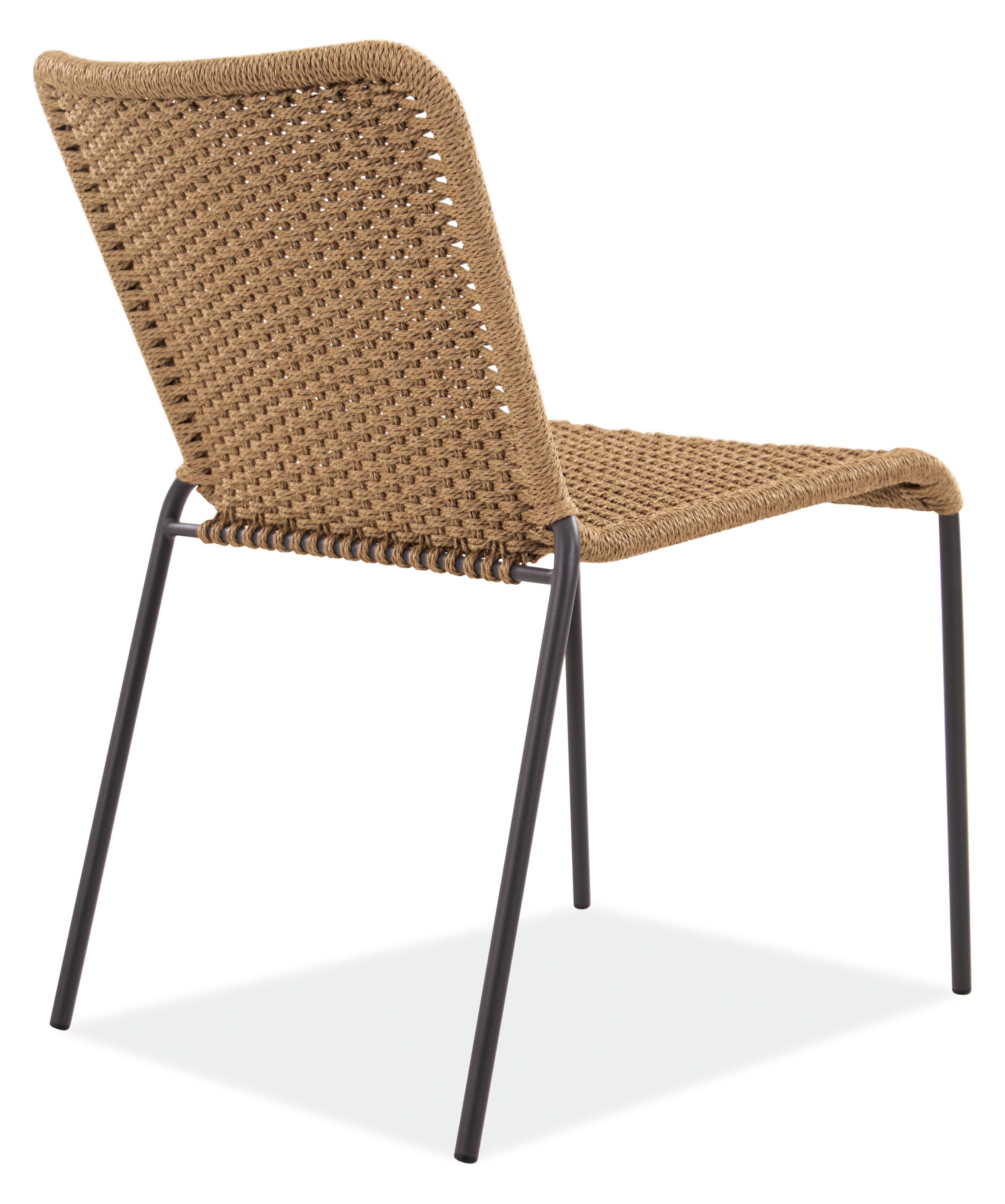Back view of Clea Outdoor Side Chair in natural cording with black legs.