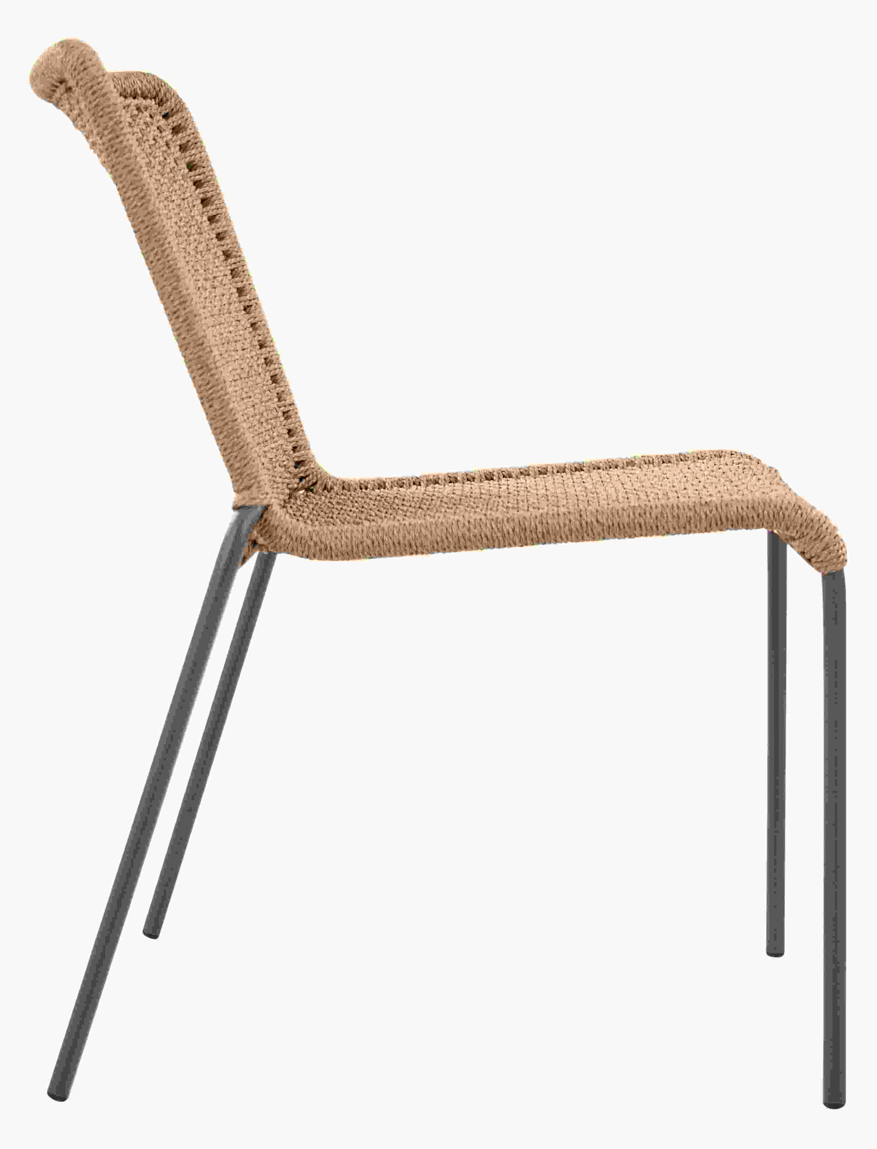 Side view of Clea Outdoor Side Chair in natural cording with black legs.